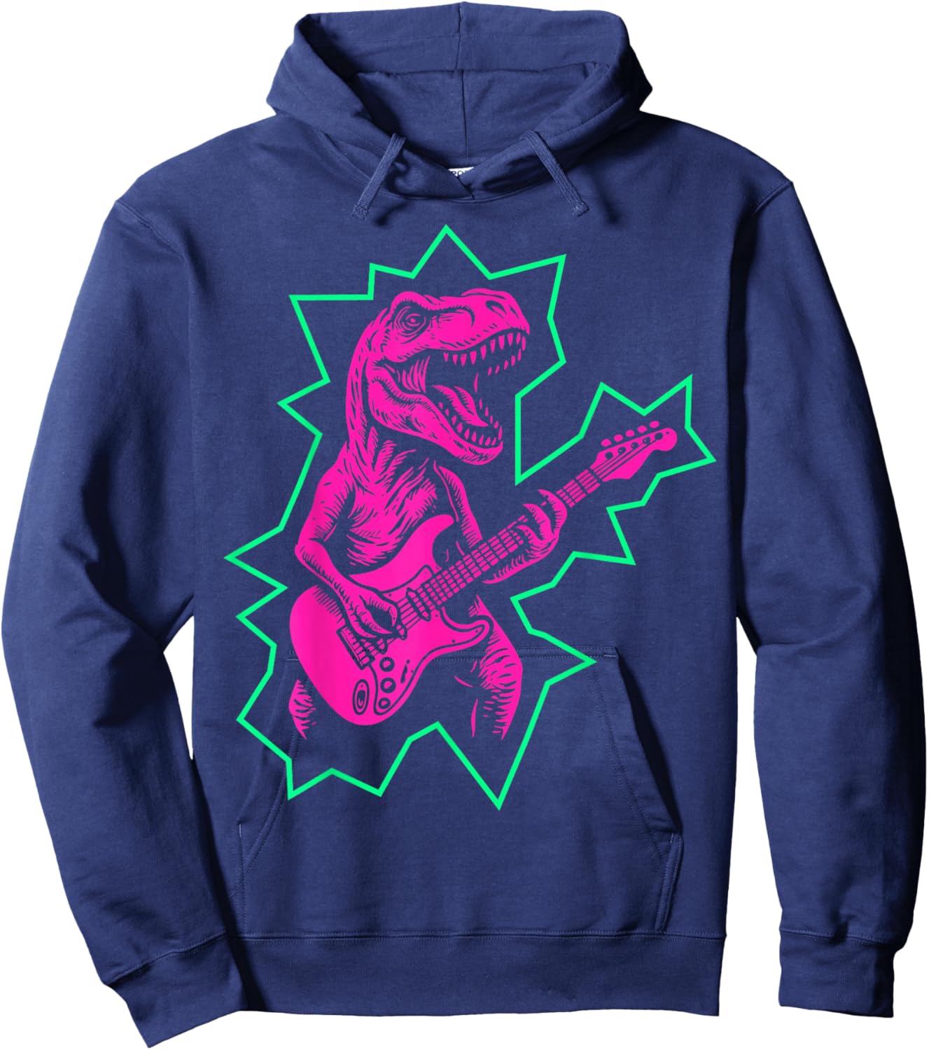 Rock and Roll Dinosaur Playing Guitar, Punk Rock Band, Kids Hoodie - Hoodie | Navy