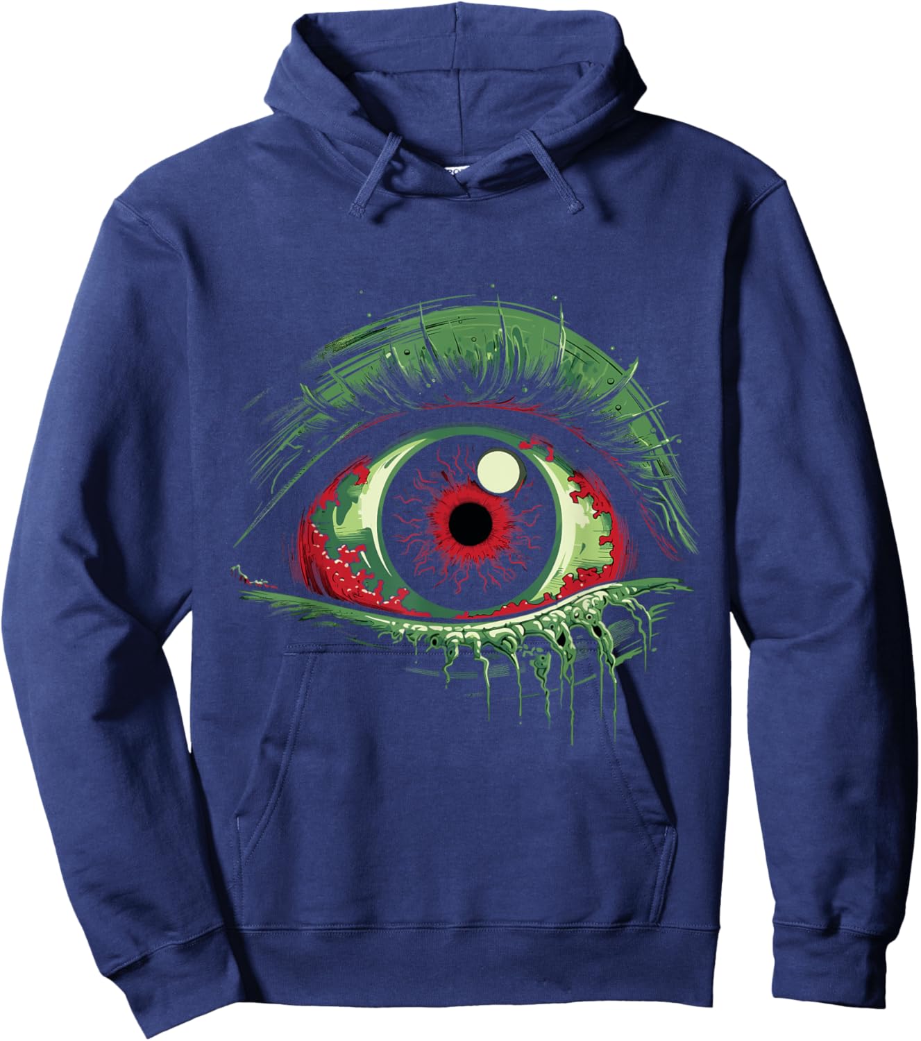 Large and Green Eyeball Creepy Hoodie - Hoodie | Navy