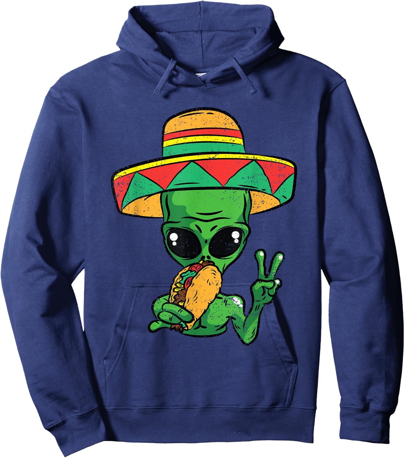 Alien Eating Taco Cinco De Mayo Sombrero Mexican Fiesta Hoodie - Hoodie | Navy