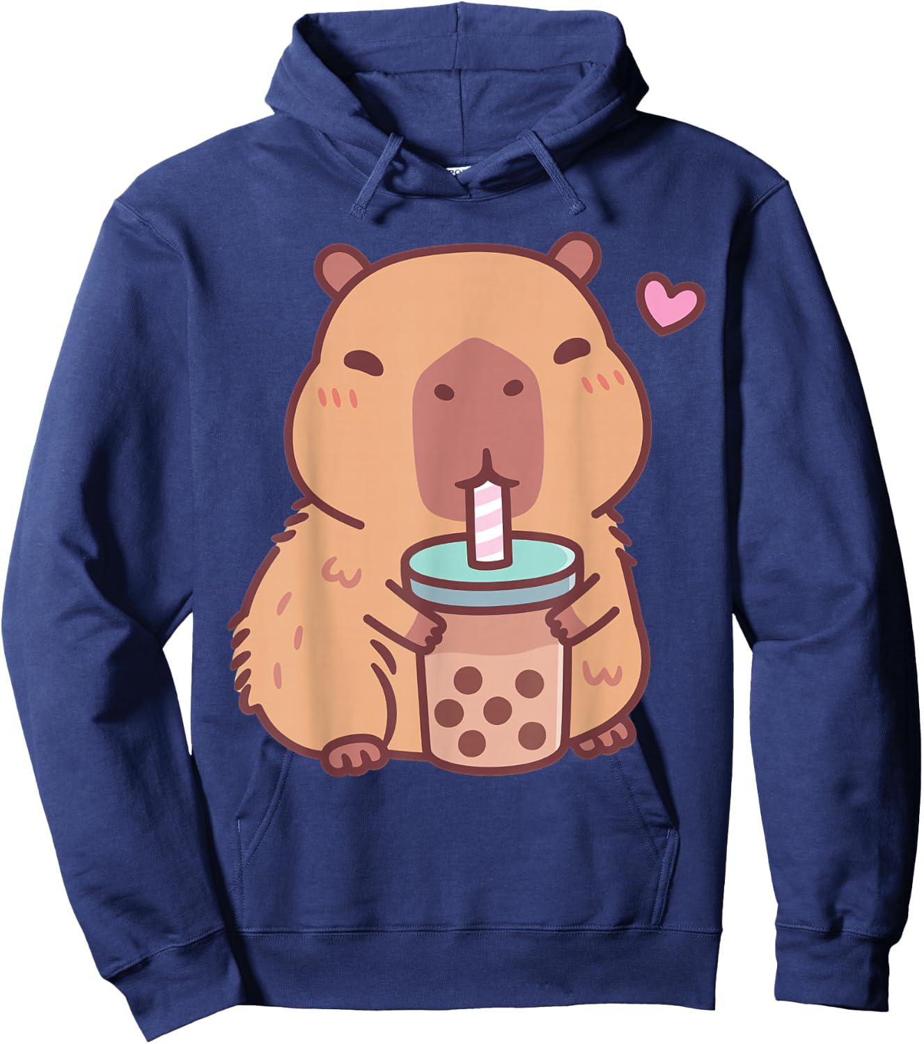 Cute Capybara Kawaii Anime Drinking Bubble Tea Lover Girls Hoodie - Hoodie | Navy