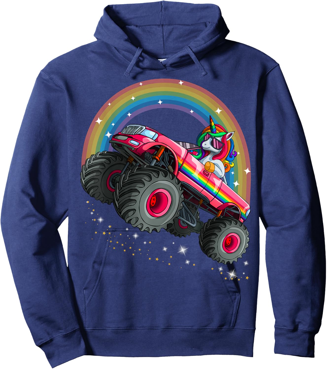 Monster Truck Unicorn Birthday Shirt Magical Party Girl Gift Hoodie - Hoodie | Navy