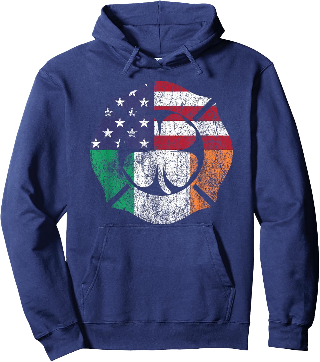 Firefighter St Patricks Day Irish American Flag Shamrock Women Men Hoodie - Hoodie | Navy