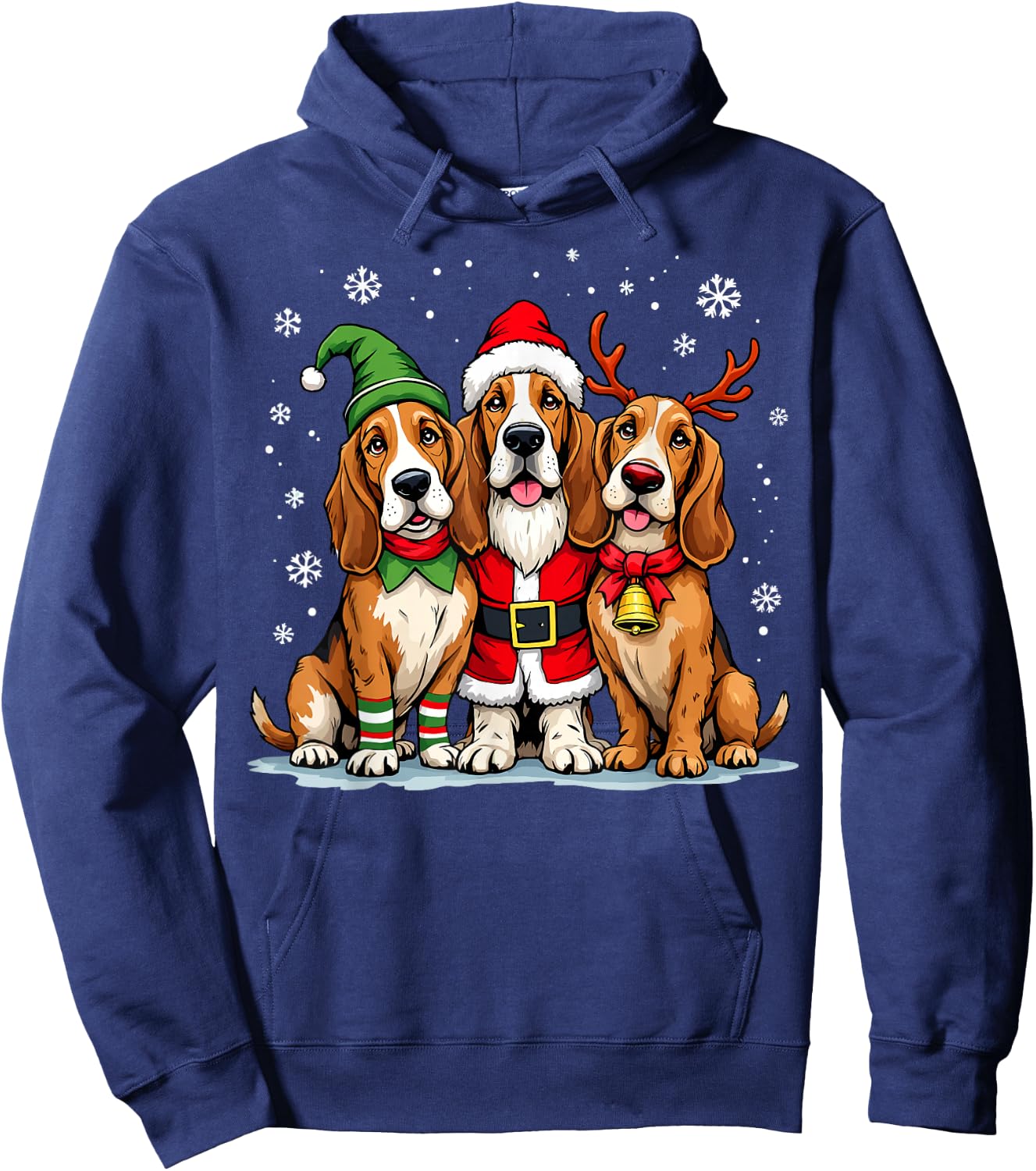 Basset Hound Christmas Dogs Funny Santa Reindeer Elf Holiday Hoodie - Hoodie | Navy