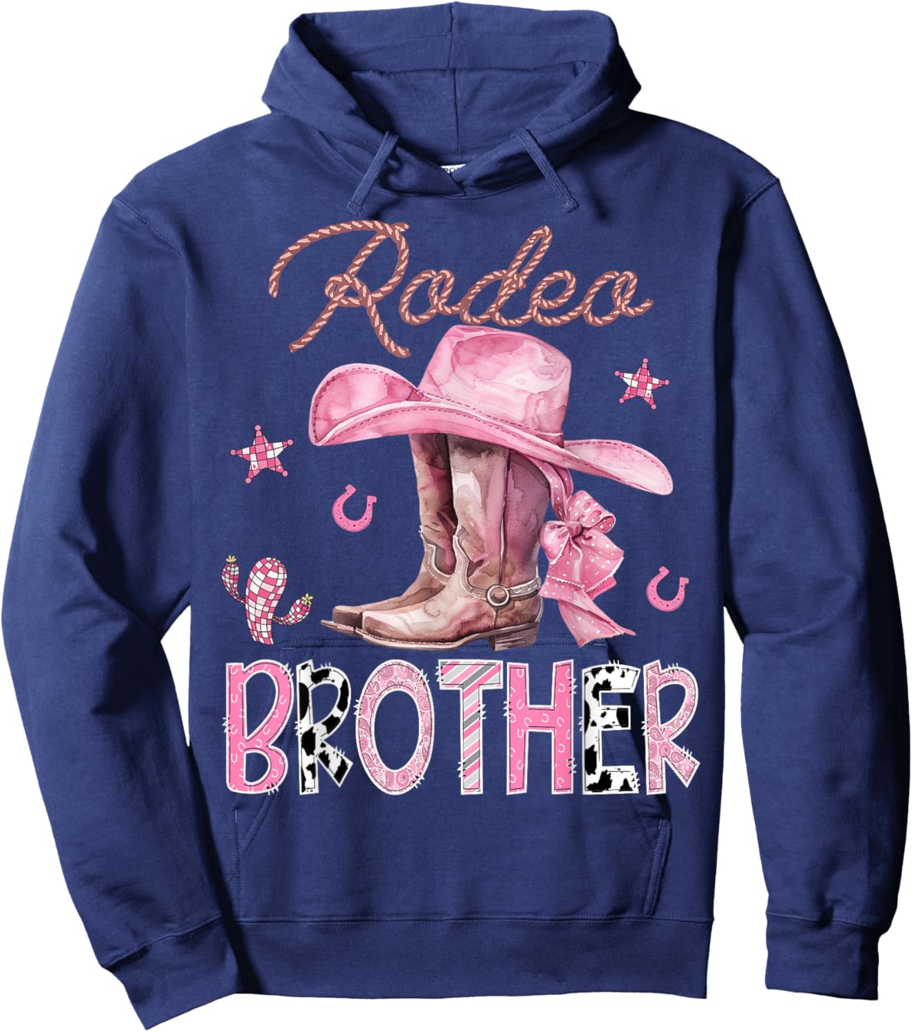 Rodeo Brother Pink Boots Coquette CowGirl Birthday Party Hoodie - Hoodie | Navy