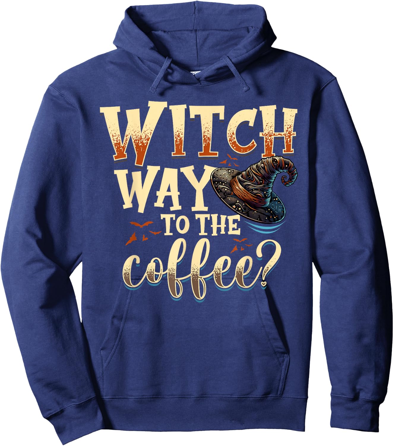 Gifts For Halloween Funny & Halloween Witch Gifts Witch Way To The Coffee Halloween Witch - -Adults, Black, Small, Short Sleeve Hoodie - Hoodie | Navy
