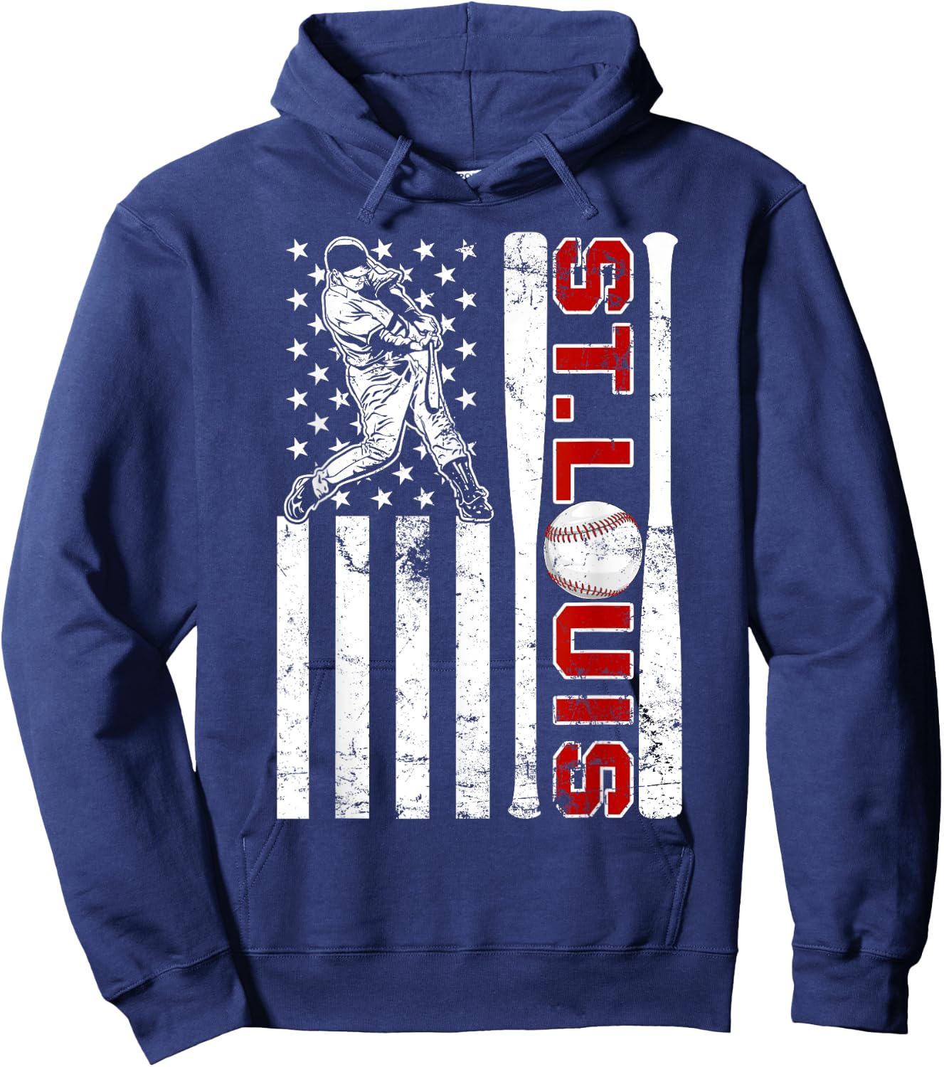 St. Louis Retro Baseball Lover US Flag Met At Game Day Boys Hoodie - Hoodie | Navy