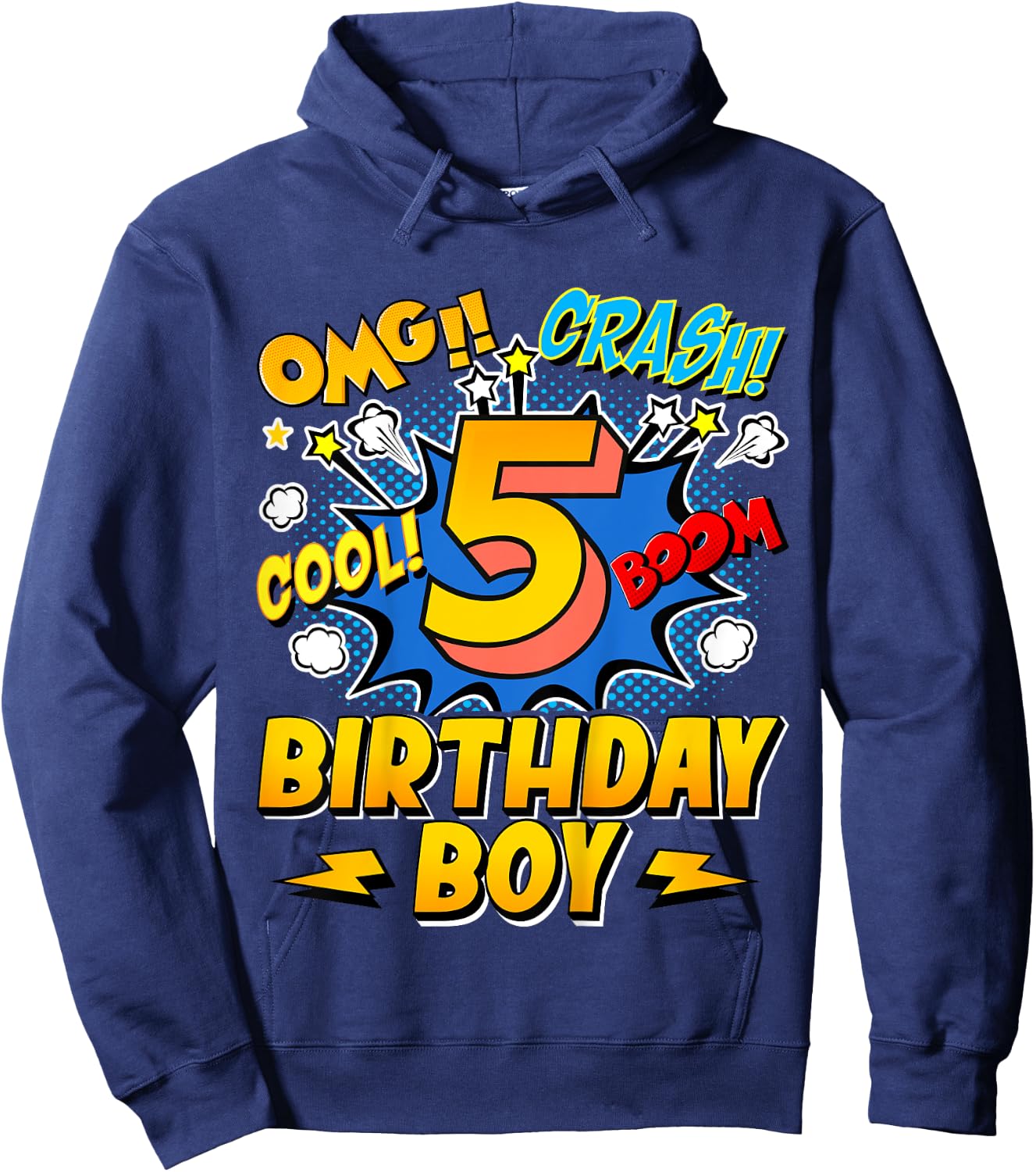 Kids Birthday Boy Comic Style 5 Years Old 5th Birthday Party Hoodie - Hoodie | Navy