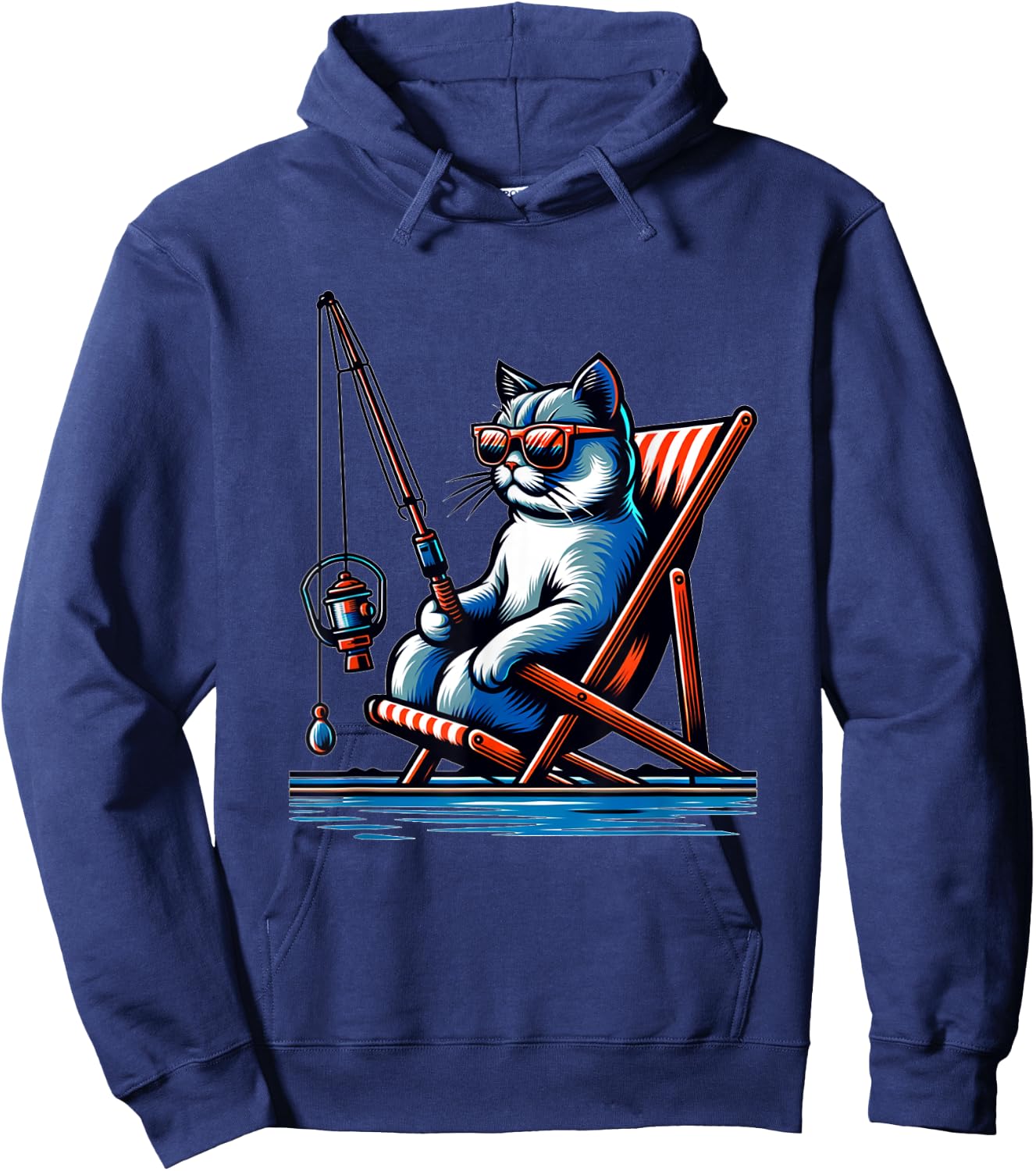 Cool Cat Things Funny Fishing Cat , Black, Small Hoodie - Hoodie | Navy