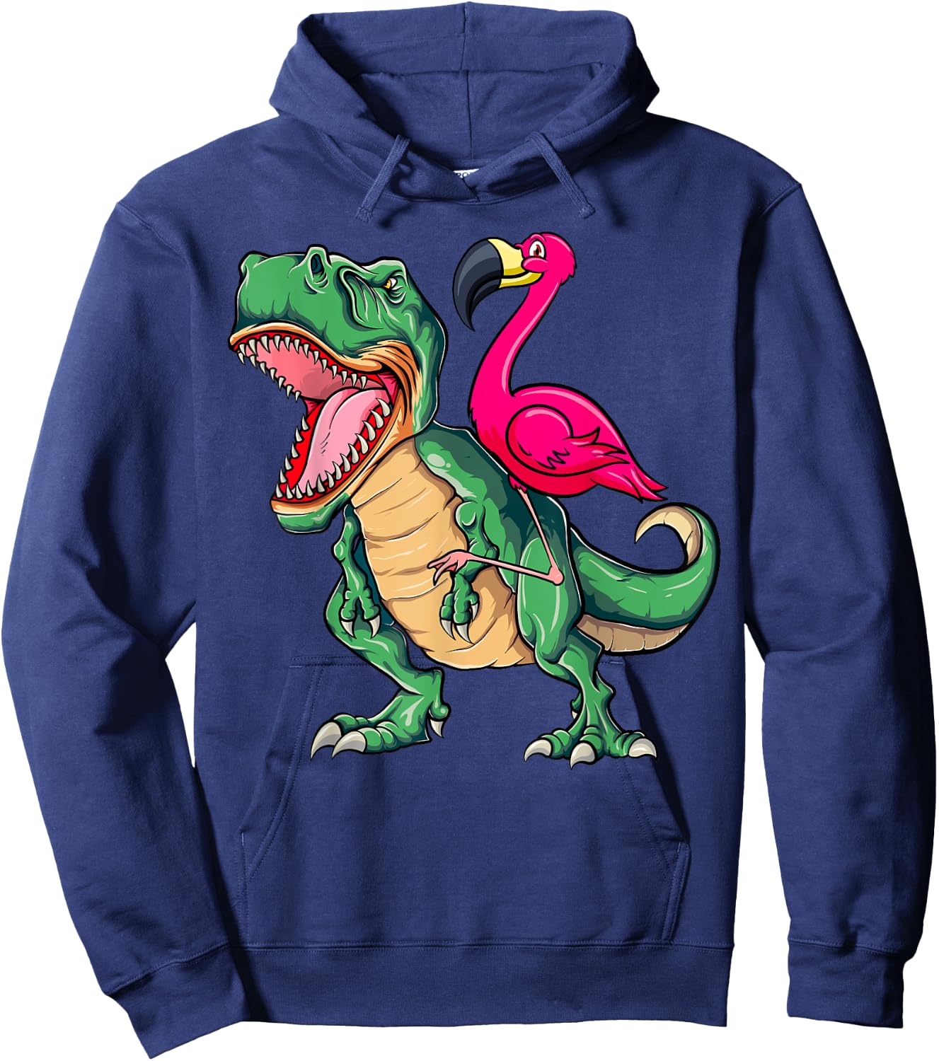 Flamingo Riding Dinosaur T rex Funny Flamingo Tyrannosaurus Hoodie - Hoodie | Navy
