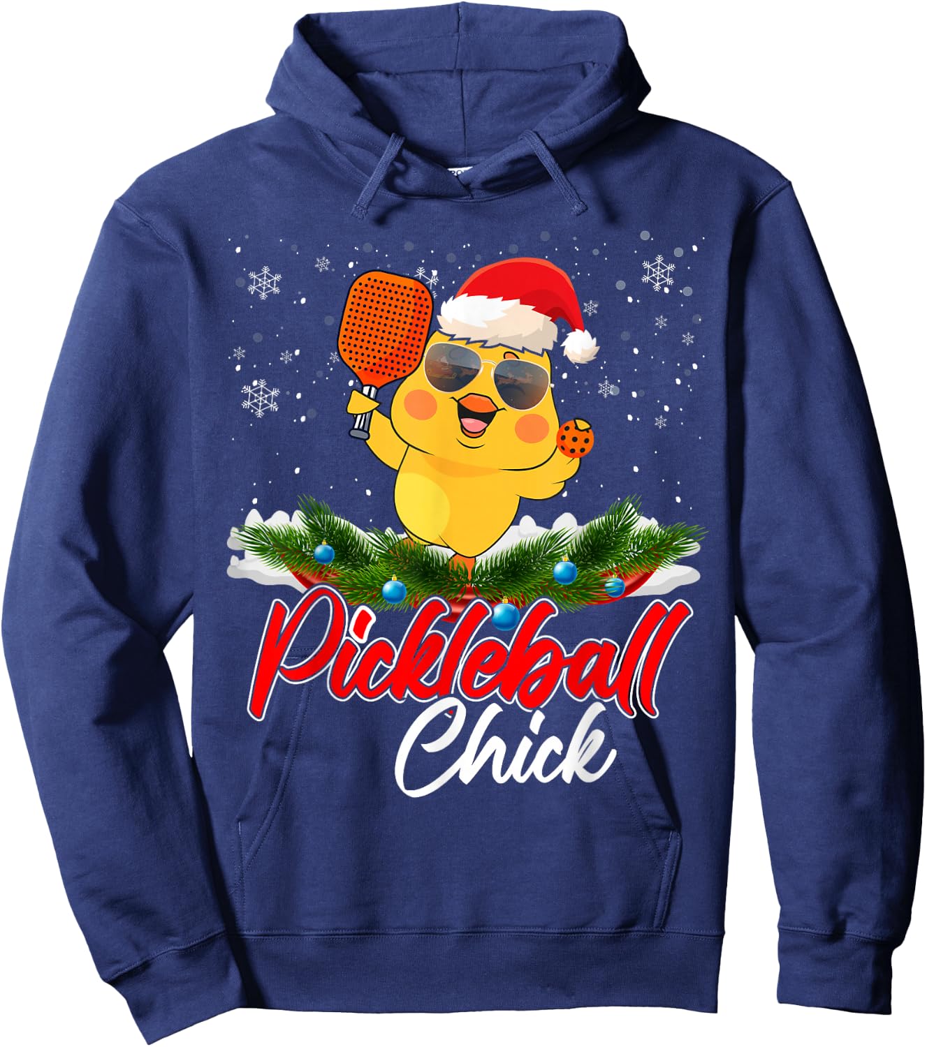 Pickleball Chick Funny Santa Hat Sunglass Snowflakes Xmas Hoodie - Hoodie | Navy