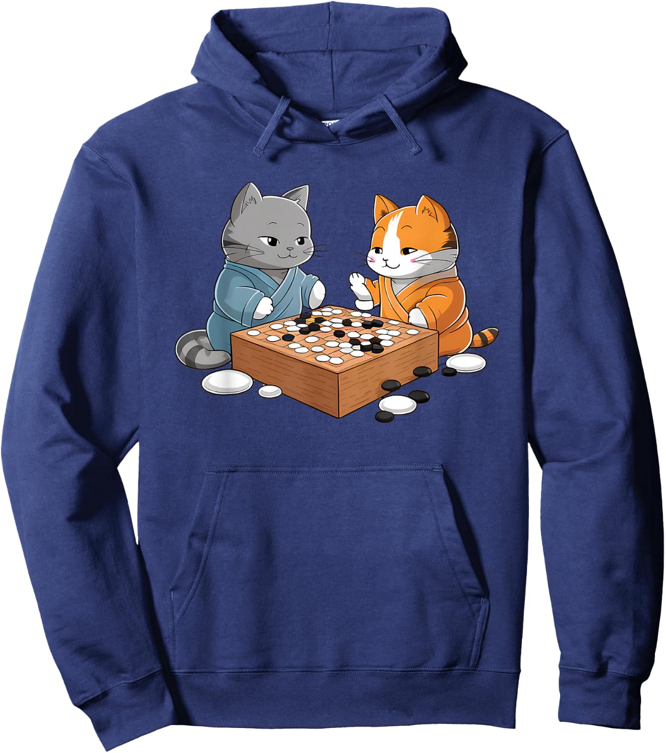 Kawaii Cat Samurais Playing Go Board Game Baduk Funny Cat Hoodie - Hoodie | Navy