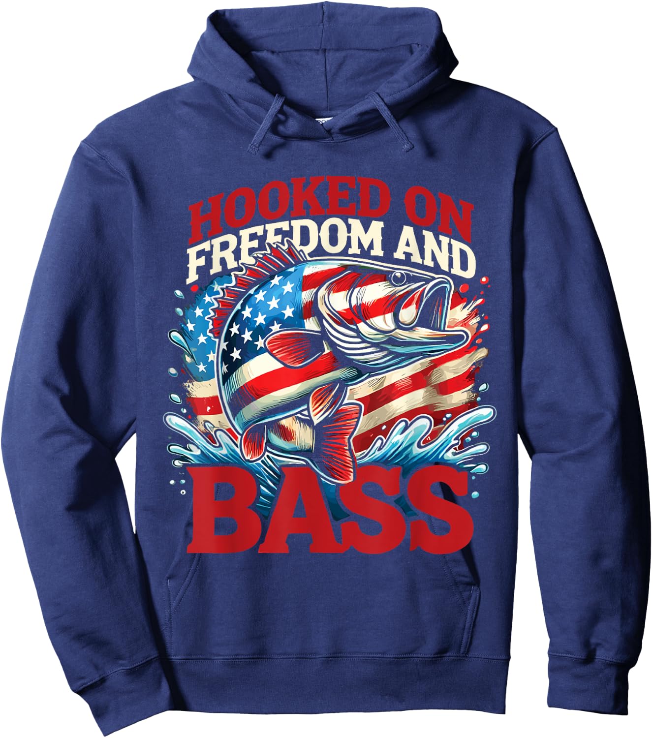 Fisherman American Flag Hooked On Freedom And Bass Hoodie - Hoodie | Navy