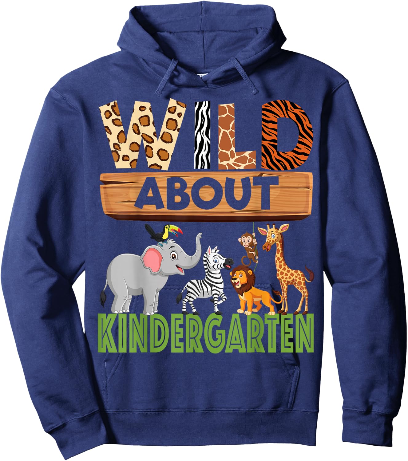 Wild About Kindergarten Teacher Student Zoo Safari Hoodie - Hoodie | Navy