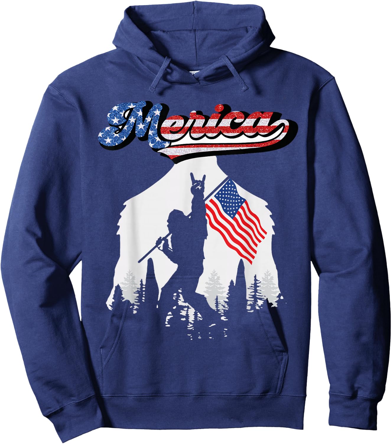 Bigfoot 4th of July American USA Flag Patriotic Men Hoodie - Hoodie | Navy