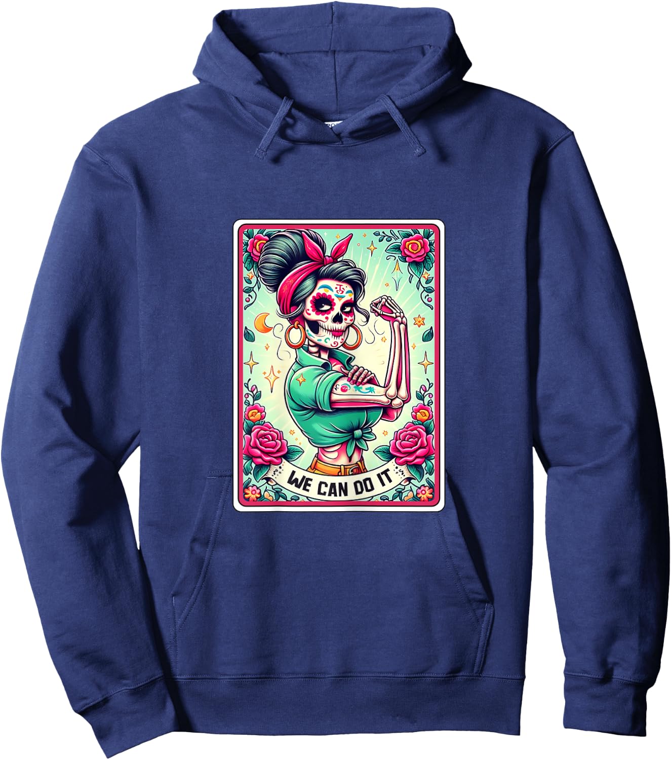 We Can Do it Rosie the Riveter, Skull Tarot Feminism Hoodie - Hoodie | Navy