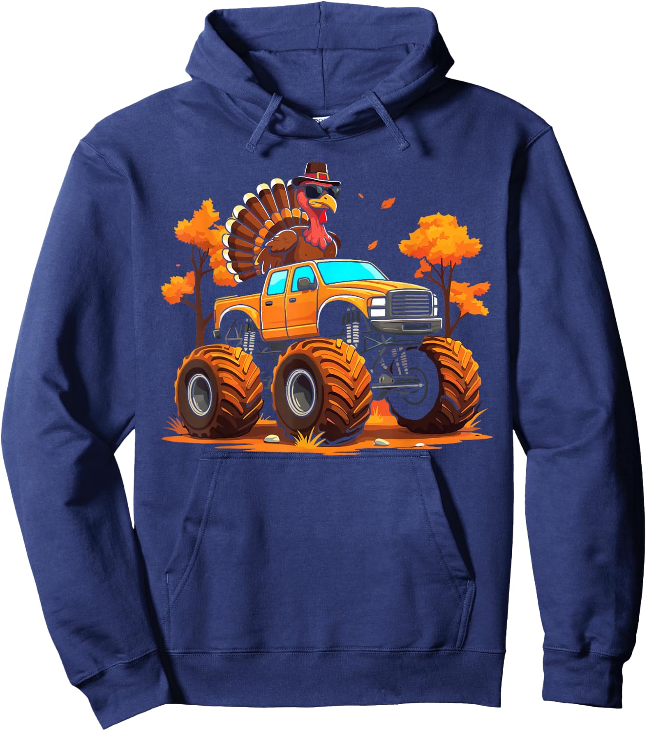 Turkey riding monster truck thanksgiving fall kids Hoodie - Hoodie | Navy