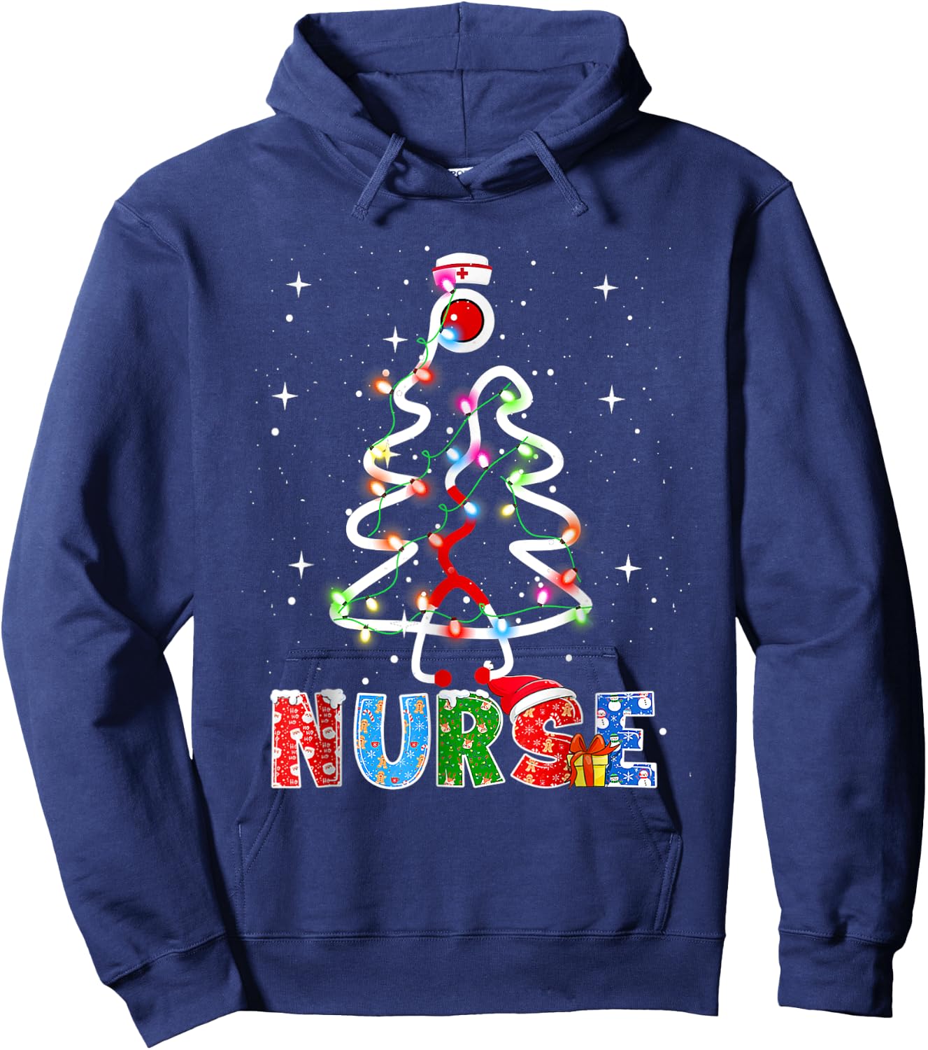 Nurse Christmas Tree Stethoscope RN LPN Scrub Nursing X-mas Hoodie - Hoodie | Navy