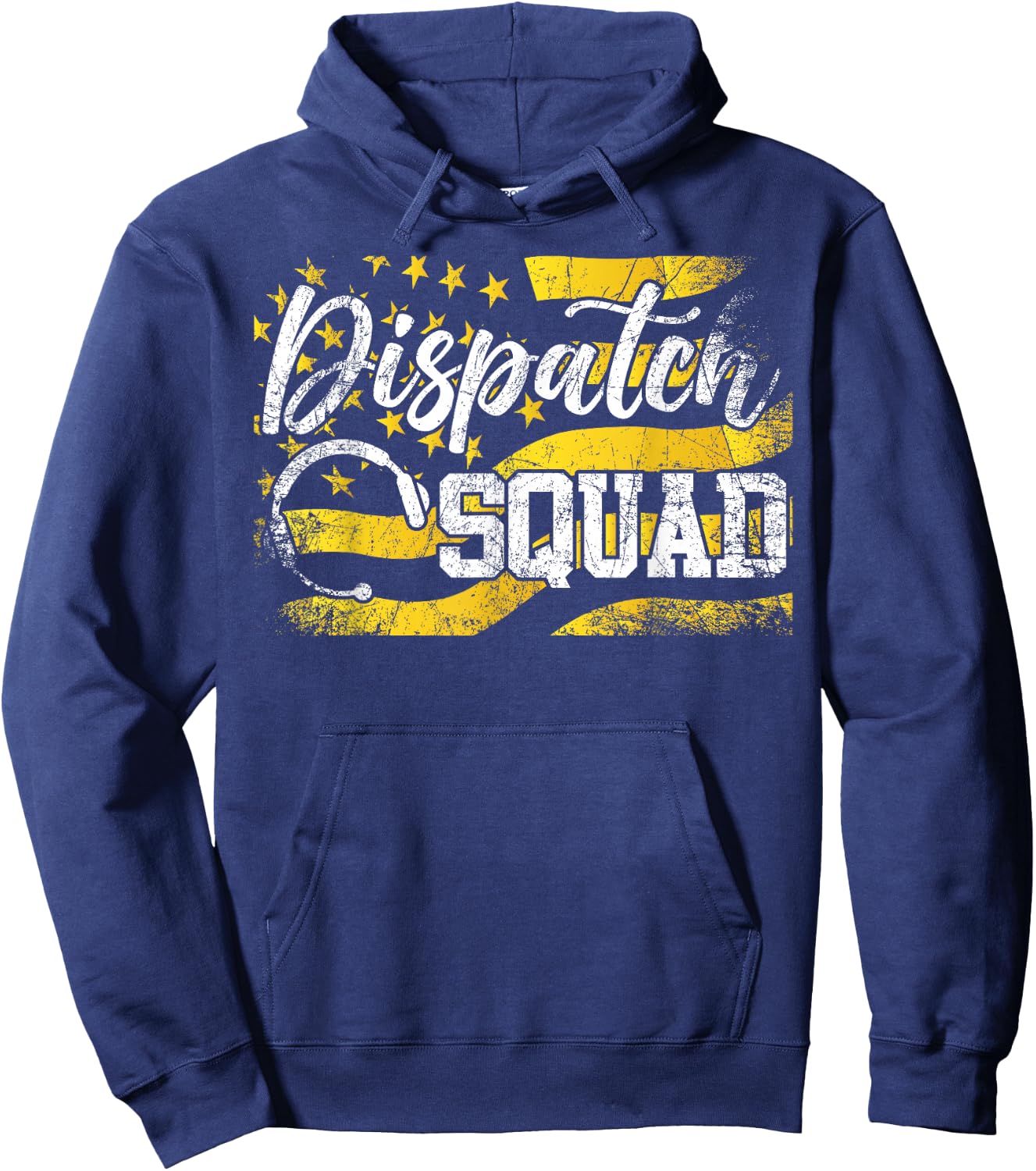 911 Dispatcher Thin Gold Yellow Line American Flag Dispatch Hoodie - Hoodie | Navy