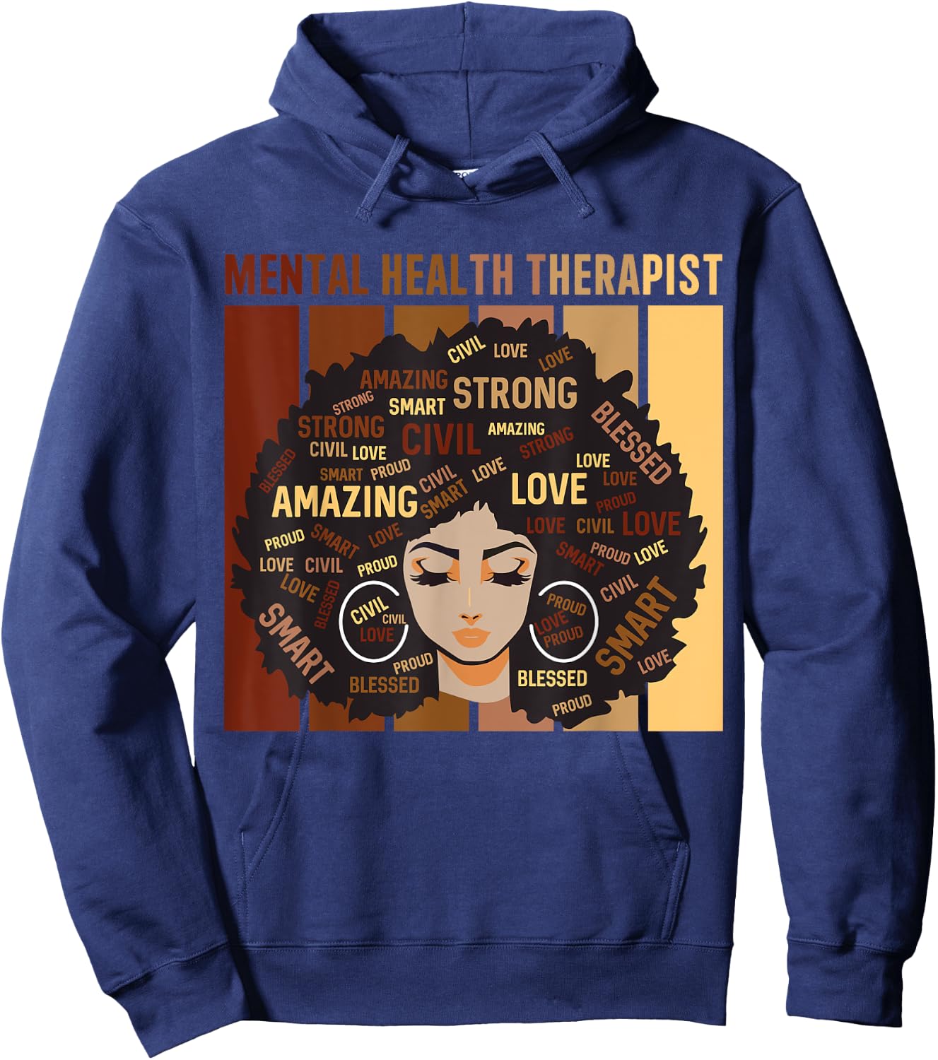 Mental Health Therapist Afro Women Black History Month Hoodie - Hoodie | Navy