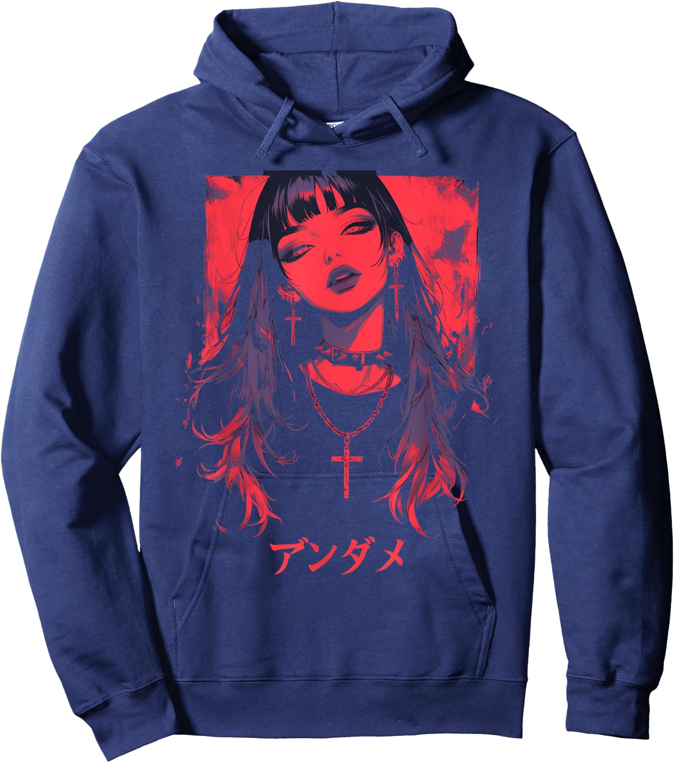 Gothic Anime Demon Waifu Cute Japan Manga Vaporware Retro Hoodie - Hoodie | Navy