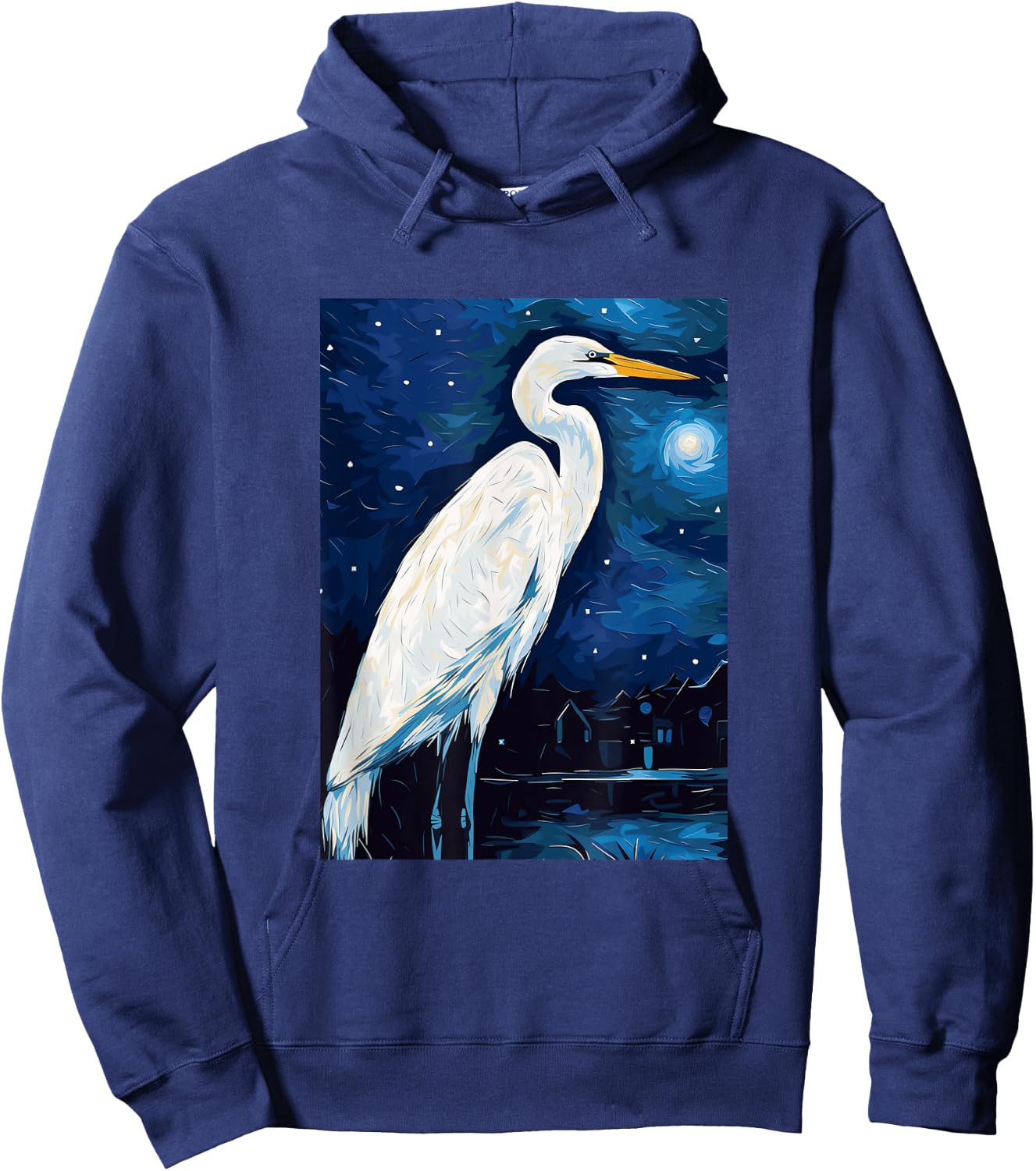 Great Egret Starry Night Painting Men Women Kids Hoodie - Hoodie | Navy