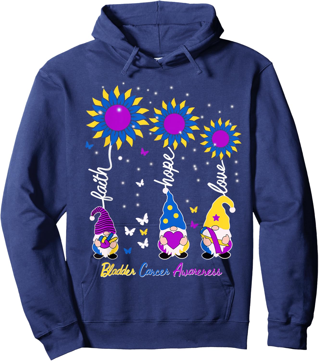 Faith Hope Love Gnome Ribbon Bladder Cancer Awareness Gifts Hoodie - Hoodie | Navy