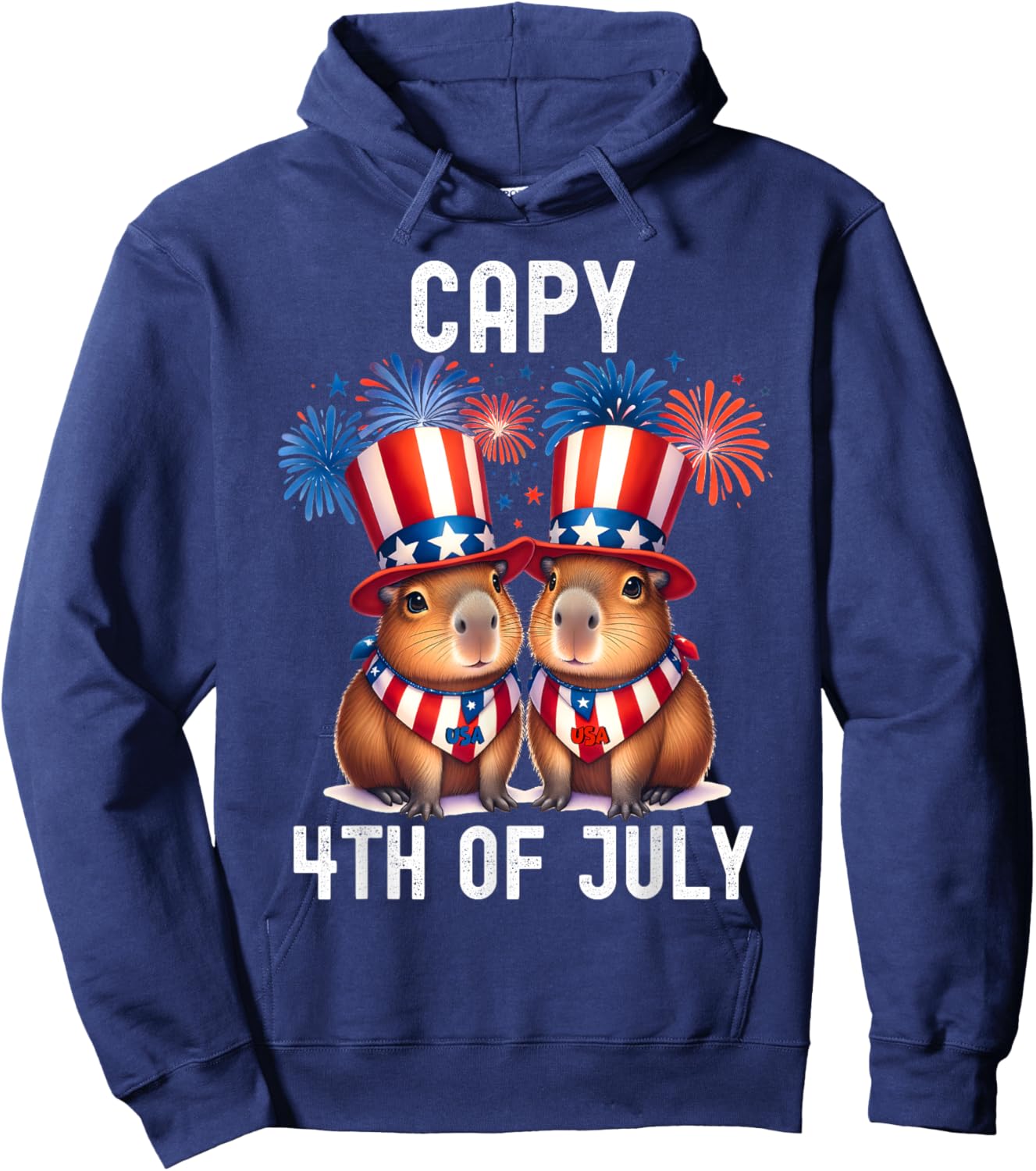 Capy 4th Of July Funny Capybara Patriotic American Flag Kids Hoodie - Hoodie | Navy