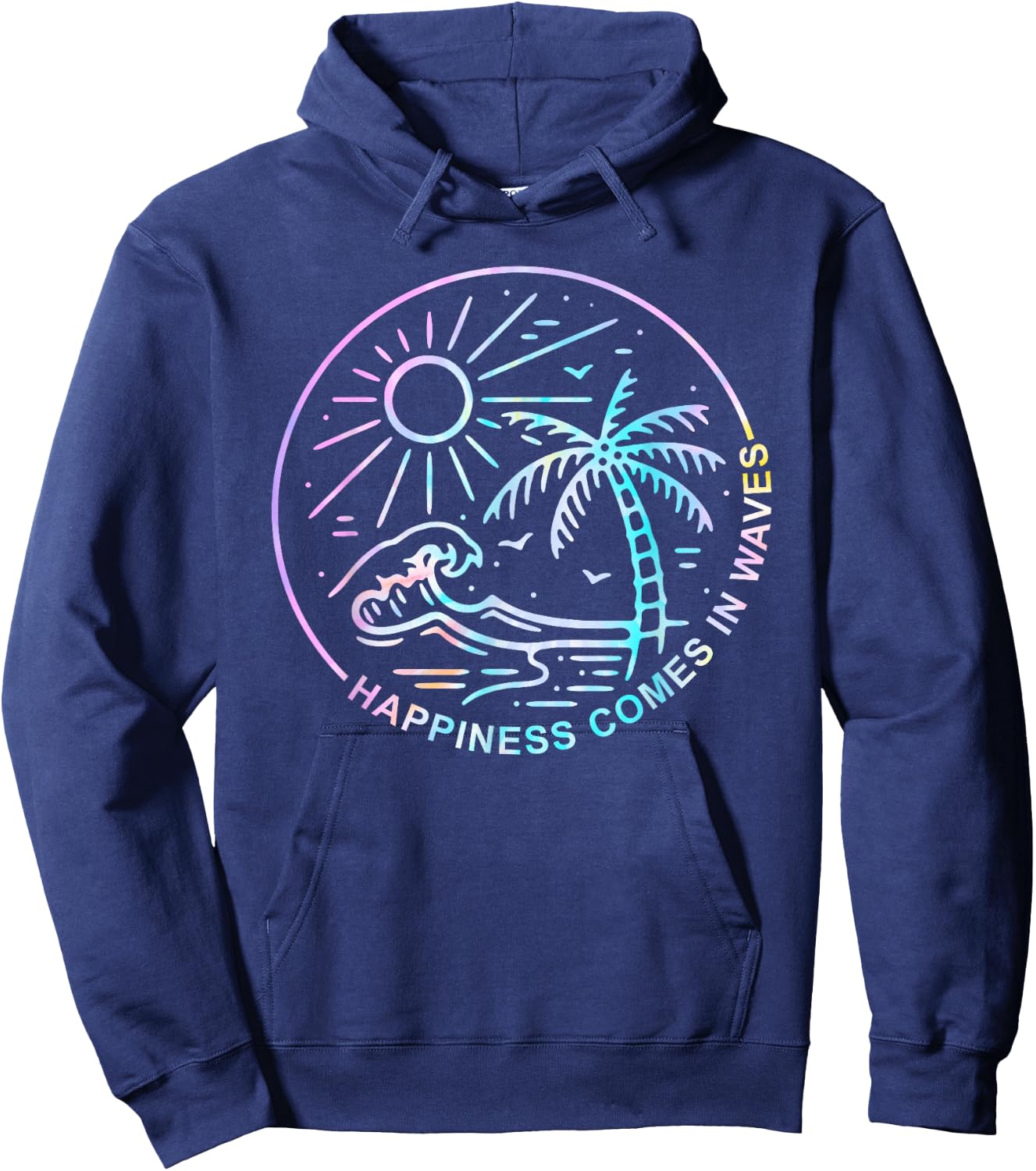 Happiness Comes In Tie Dye Waves Summer Matching Vacation Men Women Hoodie - Hoodie | Navy