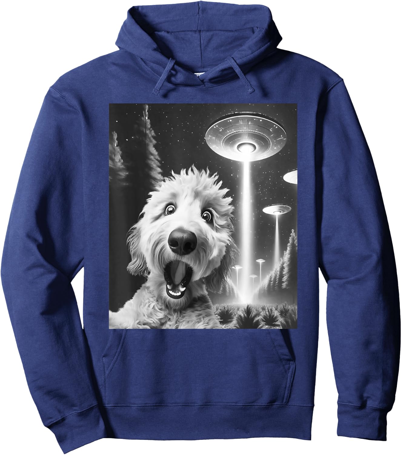 Funny Goldendoodle Alien UFO Taking a Selfie Dog Mom Dad Hoodie - Hoodie | Navy