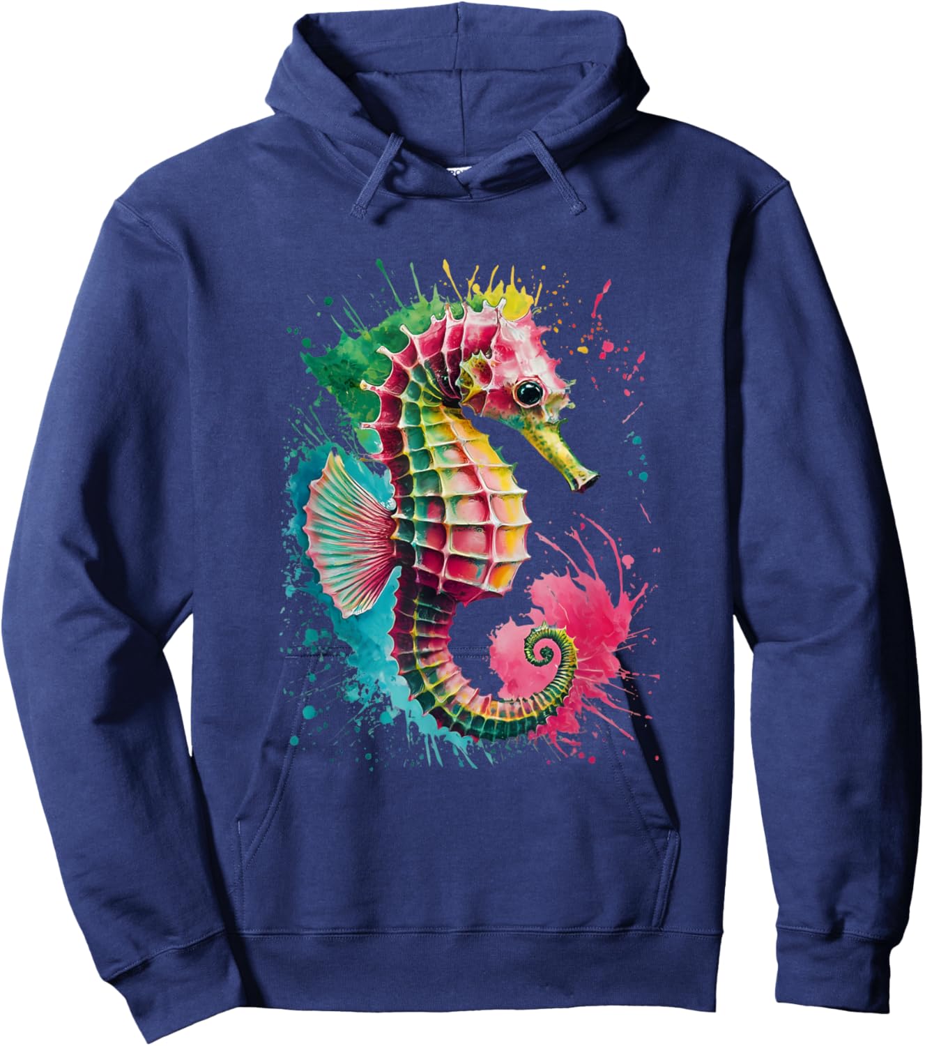 Seahorse Men Woman Colorful Watercolor Seahorse Hoodie - Hoodie | Navy