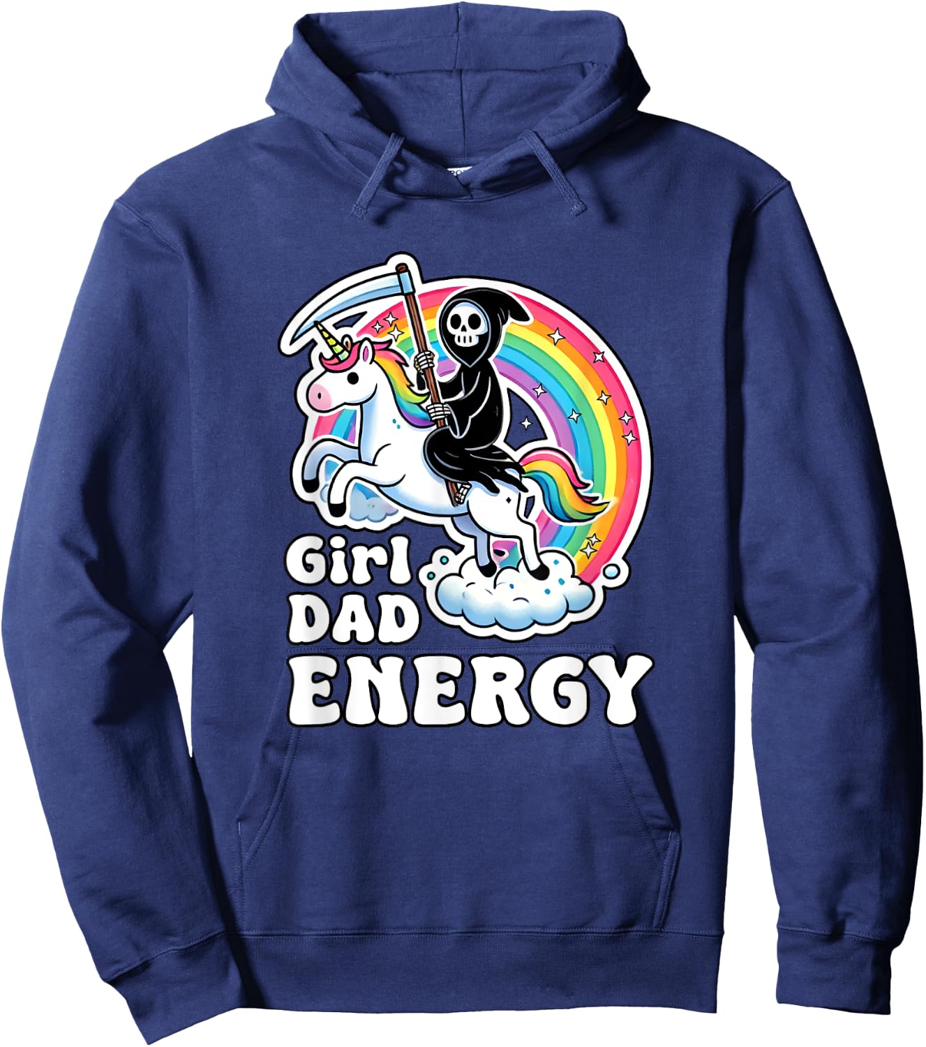 Funny Girl Dad Energy Retro Unicorn Grim Reaper Hoodie - Hoodie | Navy