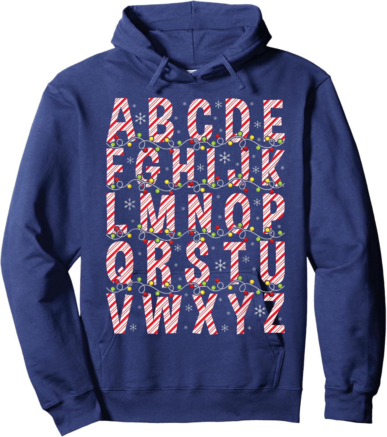 Candy Cane Alphabet Christmas Lights Teacher School ABC Hoodie - Hoodie | Navy