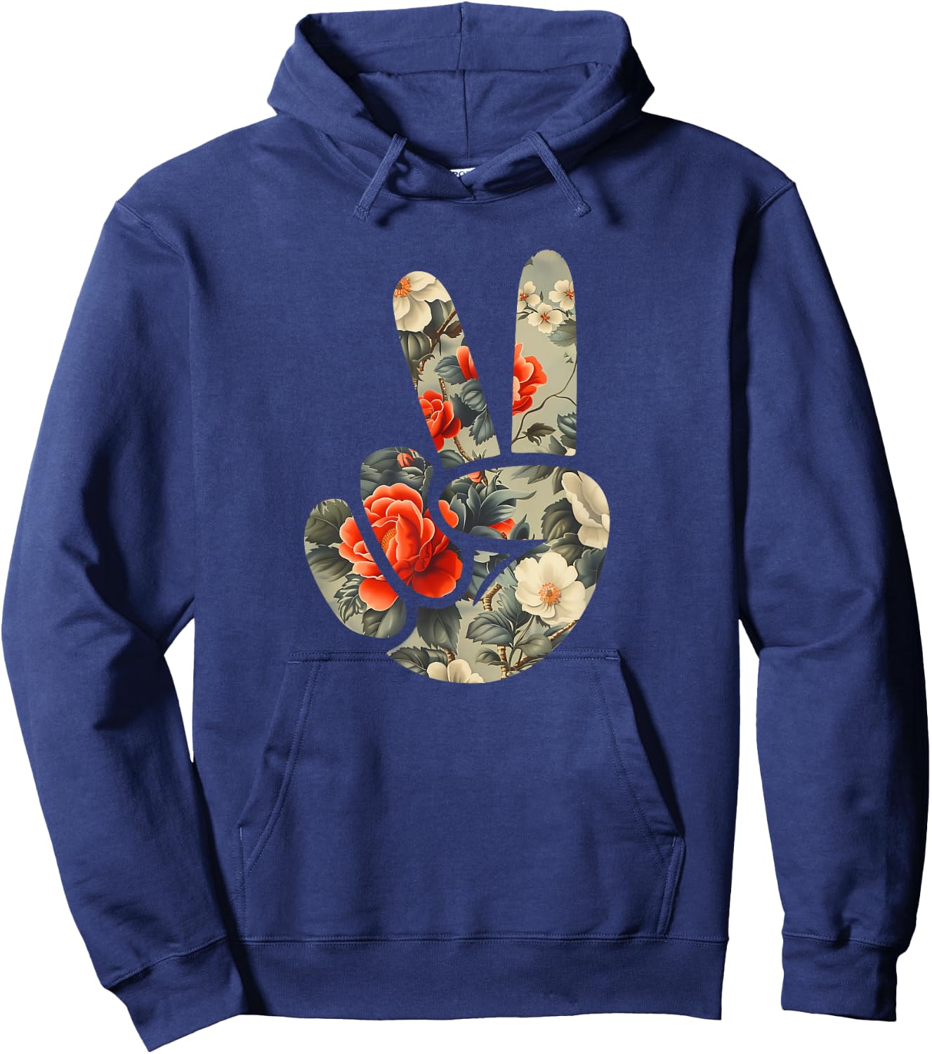 Elegant Silhouette Wildflowers Floral Peace Sign Hand Hoodie - Hoodie | Navy