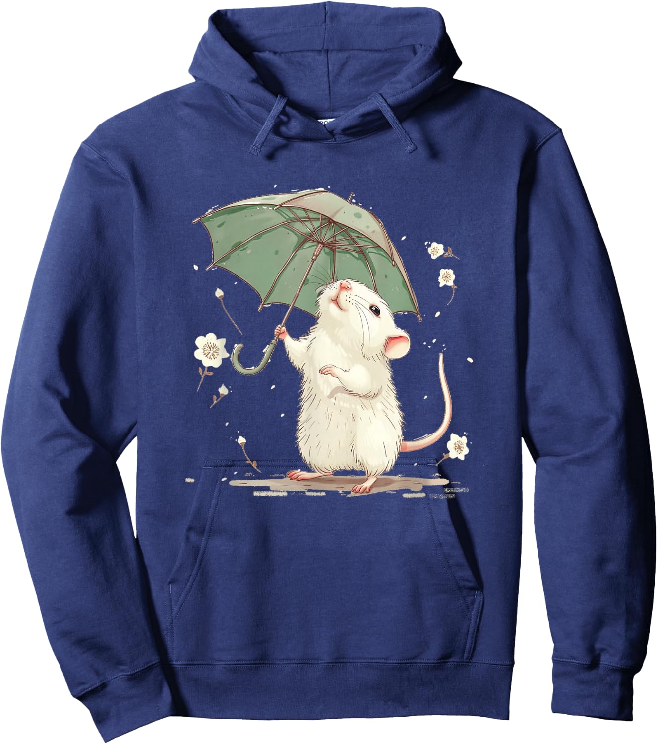 Cute white Rat with Umbrella Costume for Man and Woman Hoodie - Hoodie | Navy