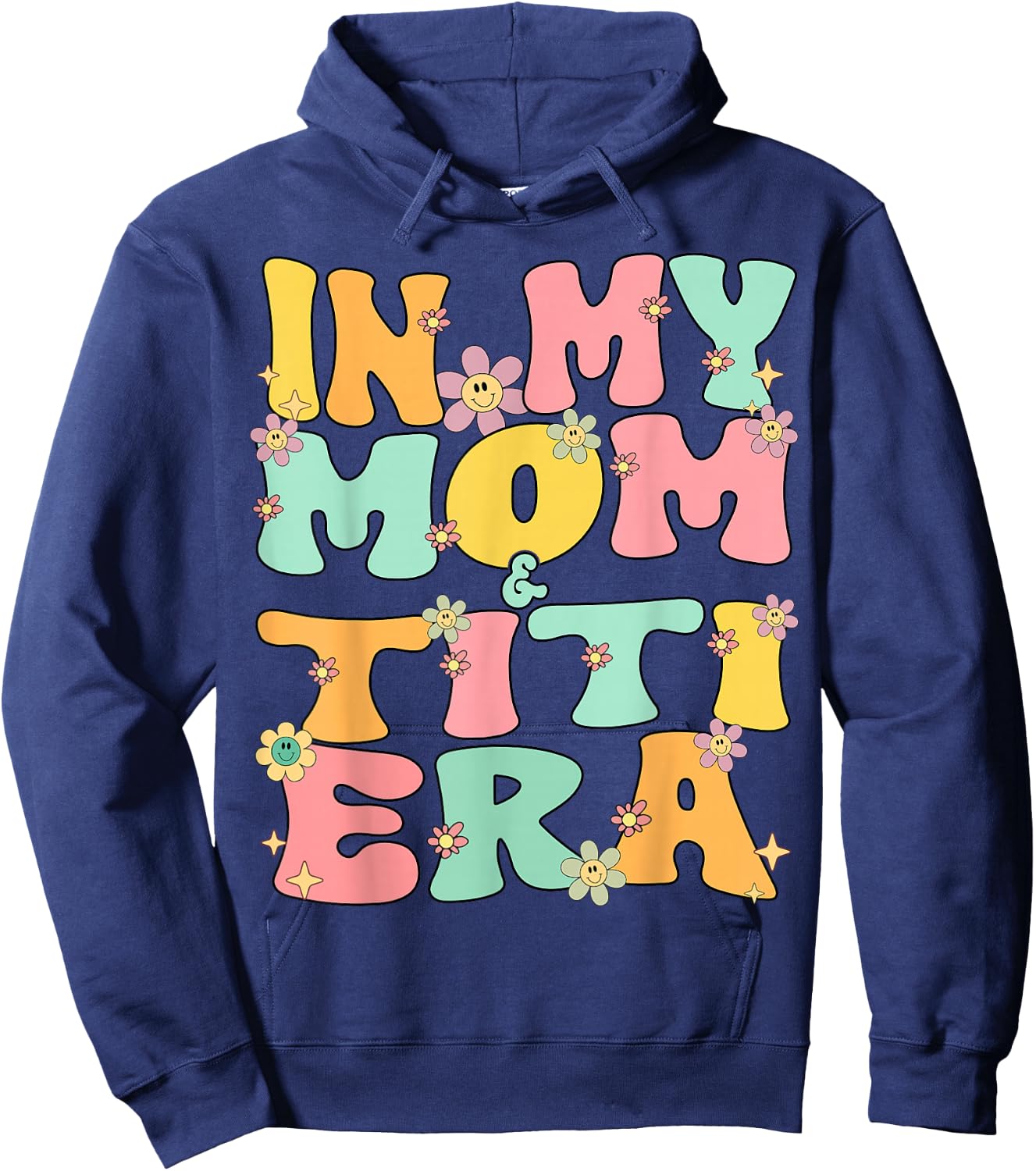 In My Mom And Titi Era Groovy Mom And Titi Grandma Christmas Hoodie - Hoodie | Navy