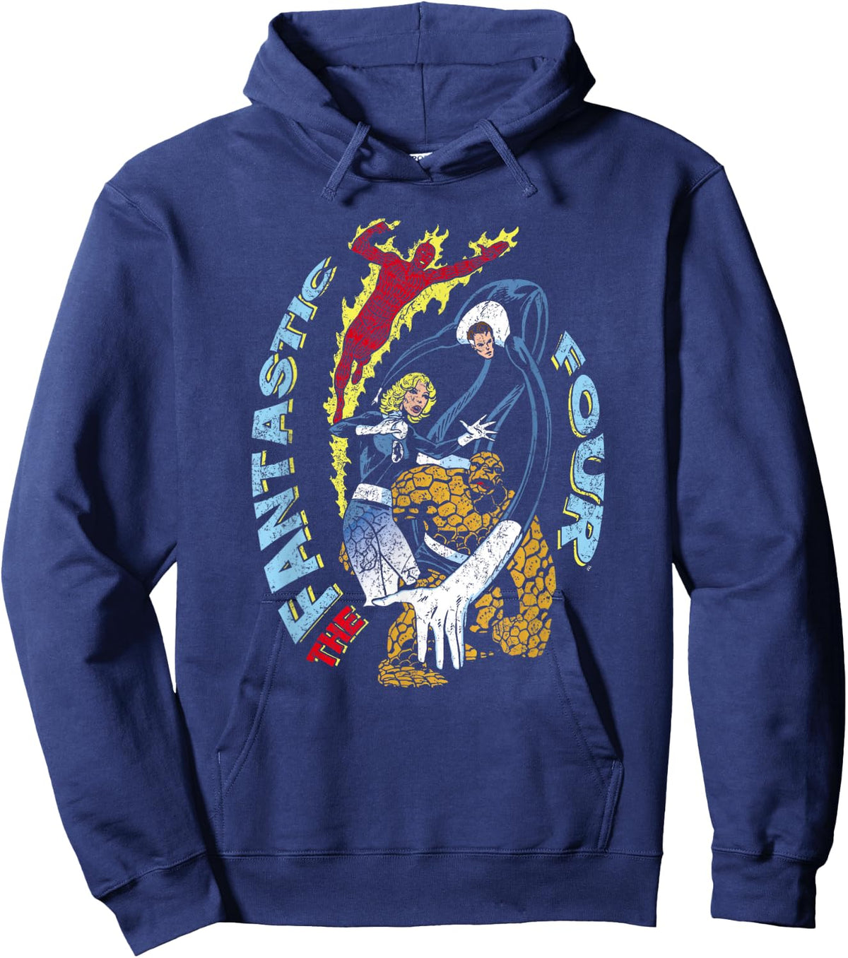 Marvel Fantastic Four Group Shot Comic Distressed Logo Hoodie - Hoodie | Navy