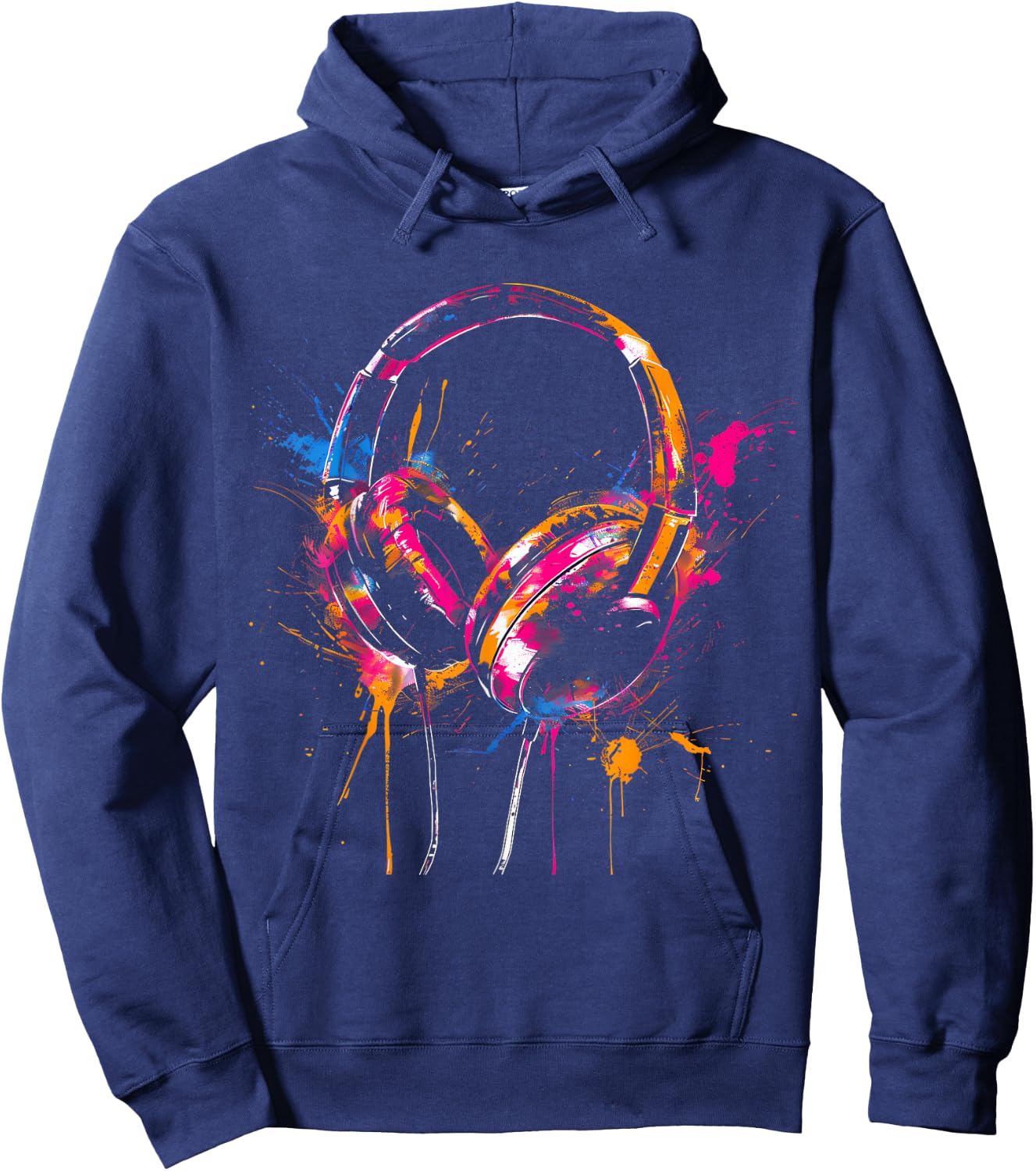 Headphones Music DJ Splash EDM Music Headphones Music Lover Hoodie - Hoodie | Navy
