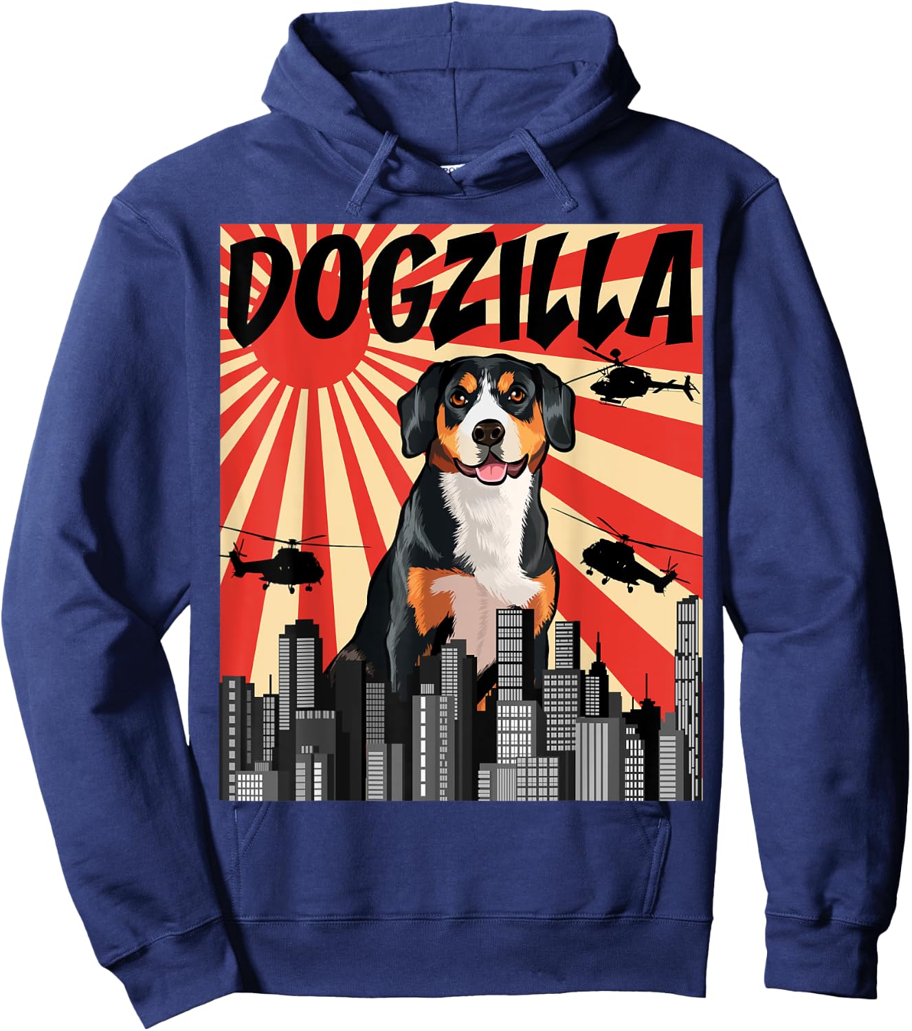 Funny Retro Japanese Dogzilla Entlebucher Mountain Dog Hoodie - Hoodie | Navy