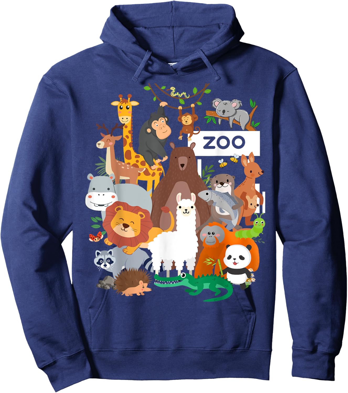 Men Women and Kids Wildlife Zoo Day Party Cute 23 Animals Hoodie - Hoodie | Navy