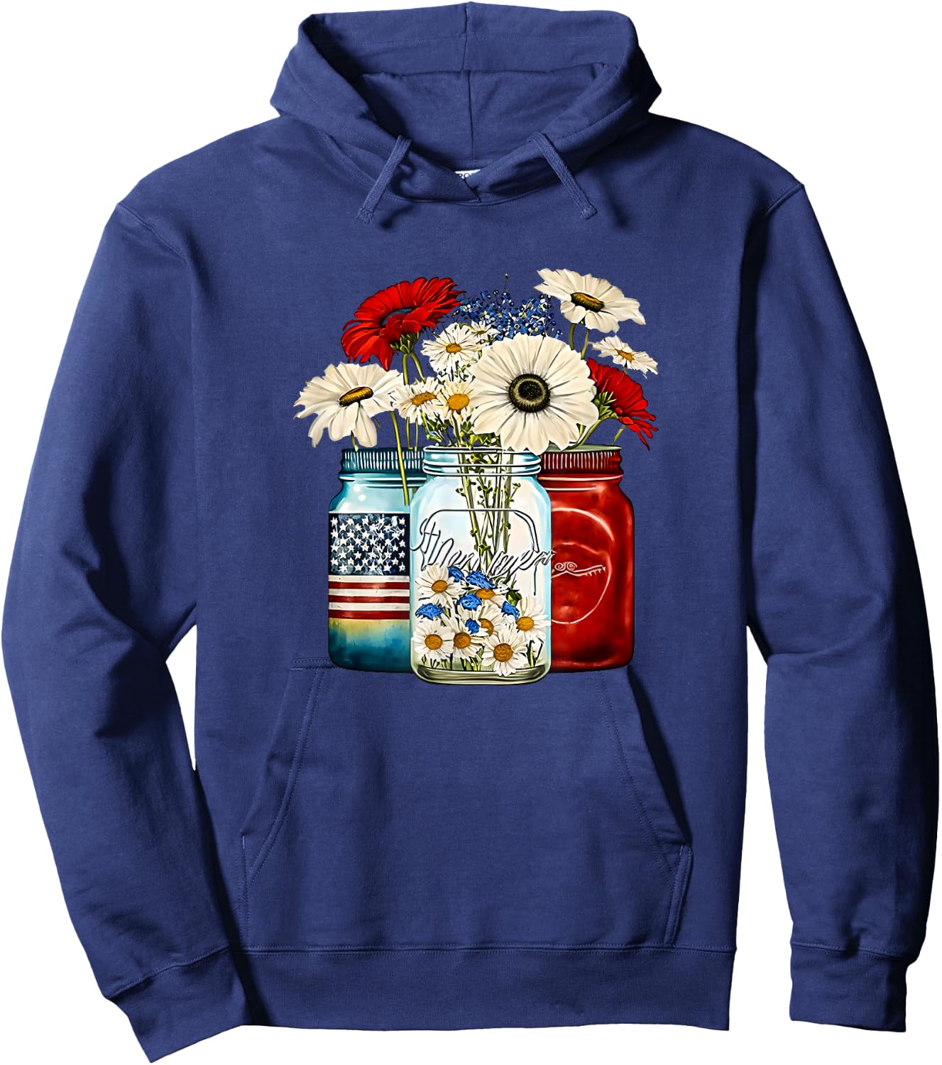 American Patriotic USA Flag Jars with Daisy 4th Of July Men Hoodie - Hoodie | Navy