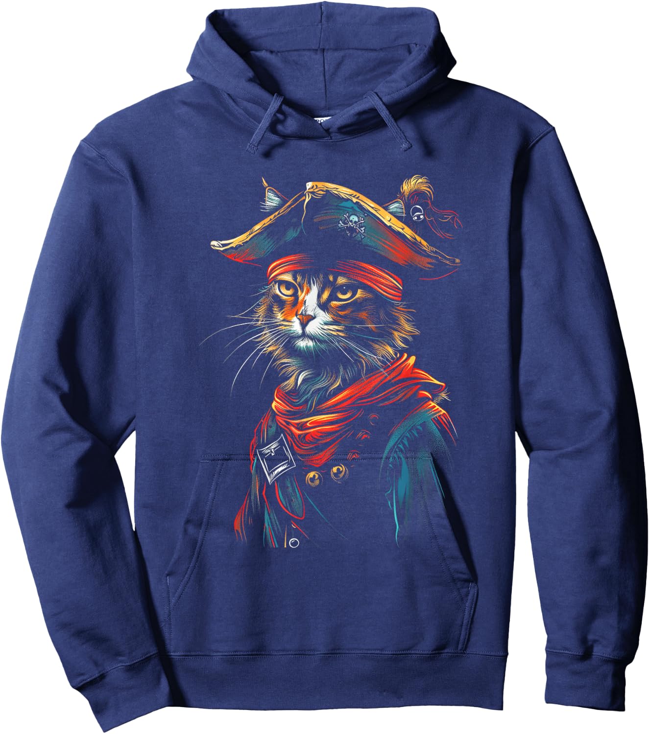 Pet Pirates Nautical Cat Pirate Costume Cat - Black, Small, -Adults, Short Sleeve, , Halloween Cat Pirate Hoodie - Hoodie | Navy