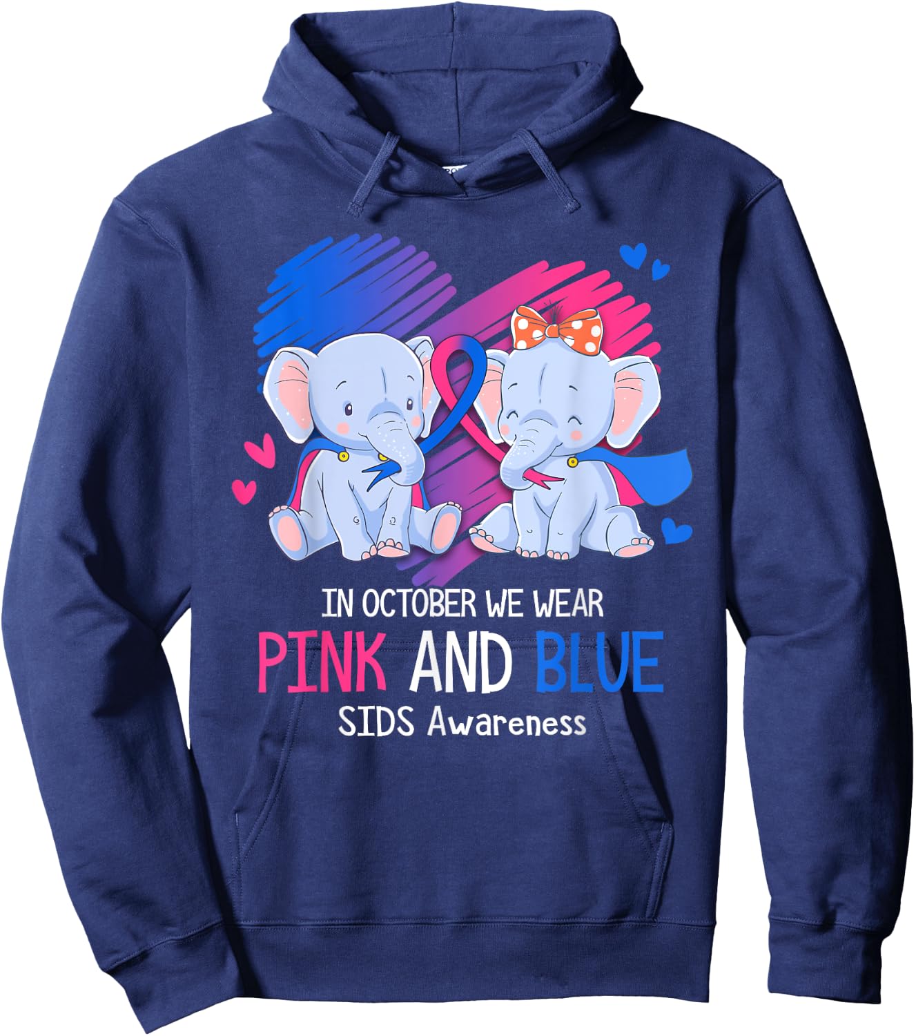 Elephant In October We Wear Pink And Blue SIDS Awareness Hoodie - Hoodie | Navy
