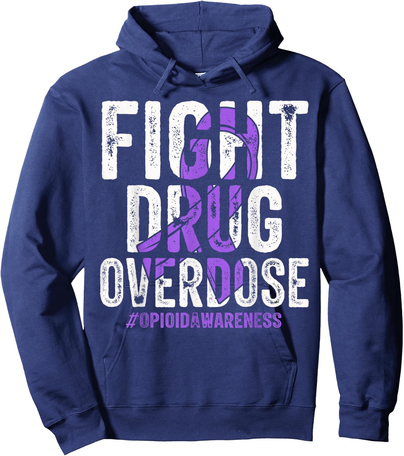 Fight Drug Overdose Purple Ribbon Opioid Overdose Awareness Hoodie - Hoodie | Navy