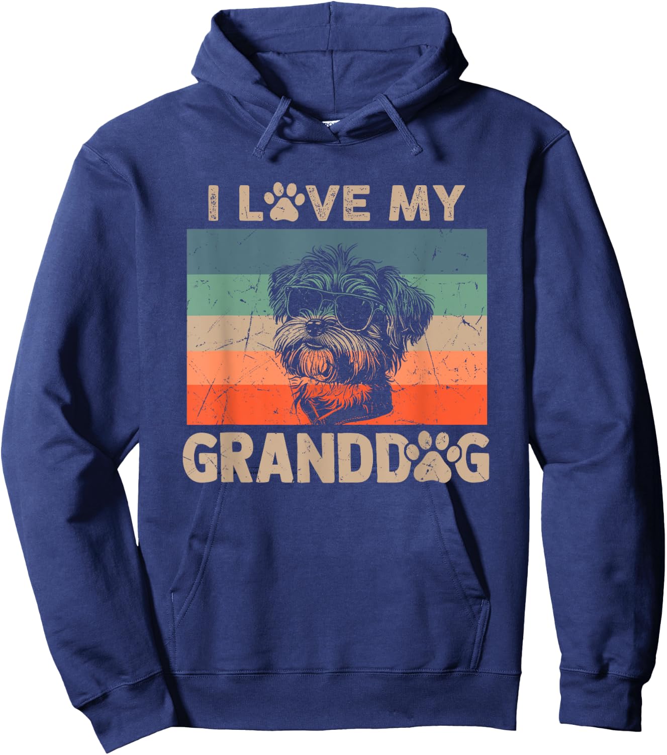 I Love My Granddog Shorkie Grandma Grandpa Dog Owner Dog Paw Hoodie - Hoodie | Navy