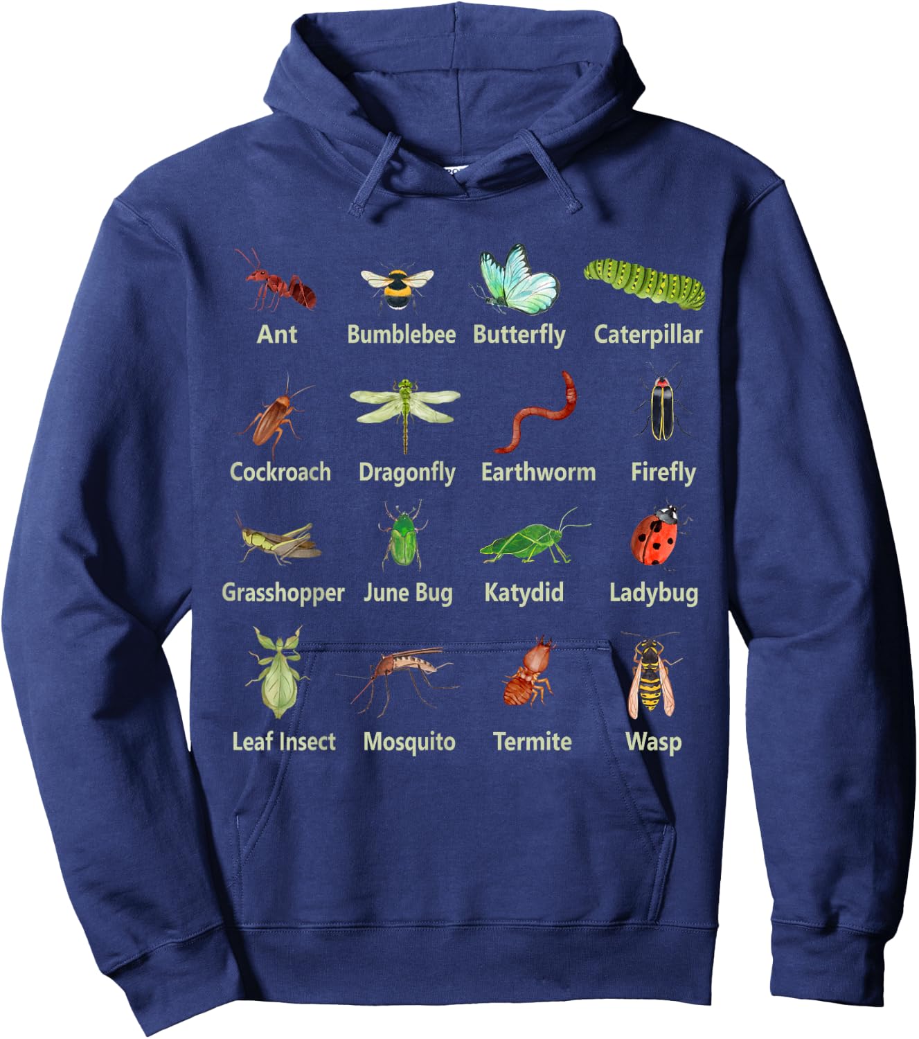 Types of Insects Funny Insect Names Bug Entomologist Kids Hoodie - Hoodie | Navy