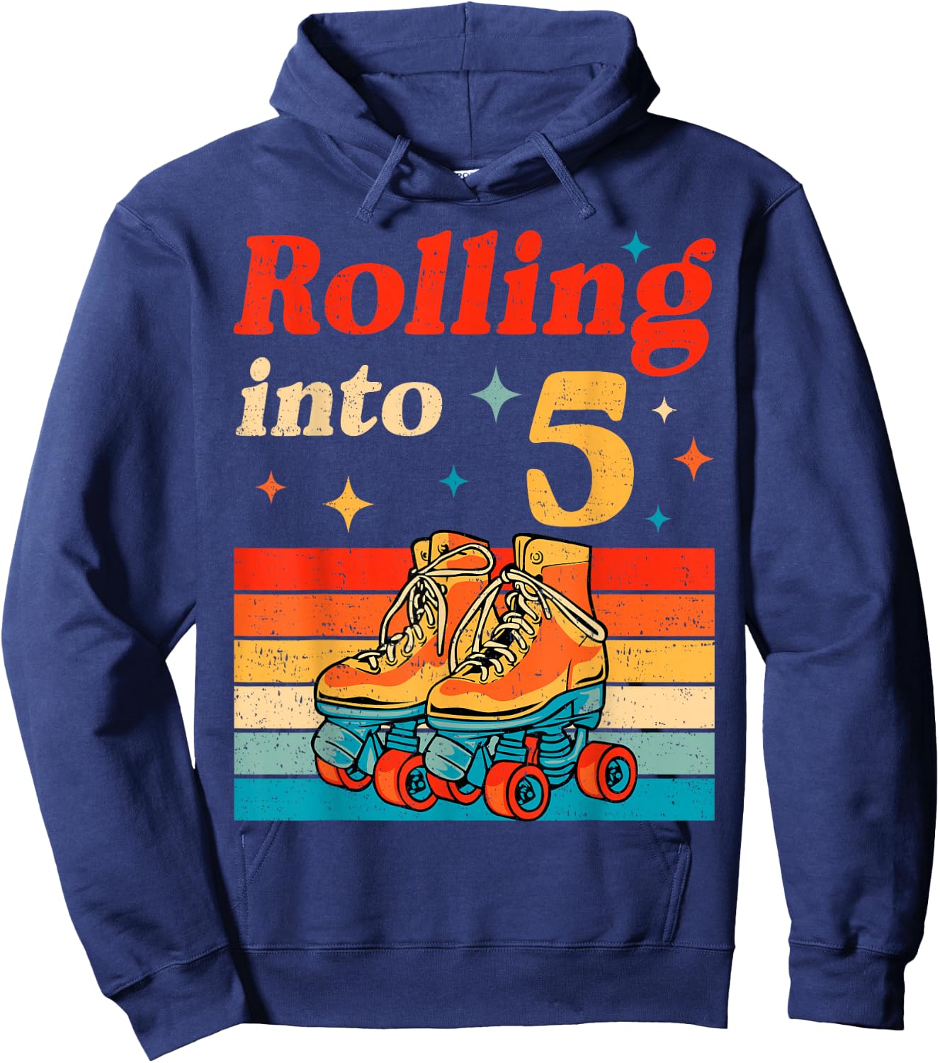 Rolling Into 5 Years Old Retro Roller Skater 5th Birthday Hoodie - Hoodie | Navy
