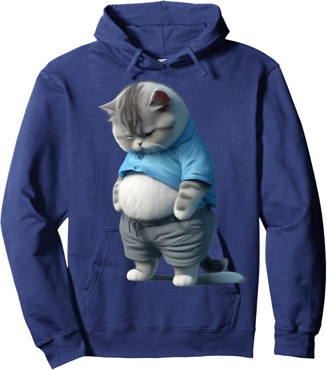 Funny Fat Sad Cat Art Design Fat Kitten Cat Lover Women Kids Hoodie - Hoodie | Navy
