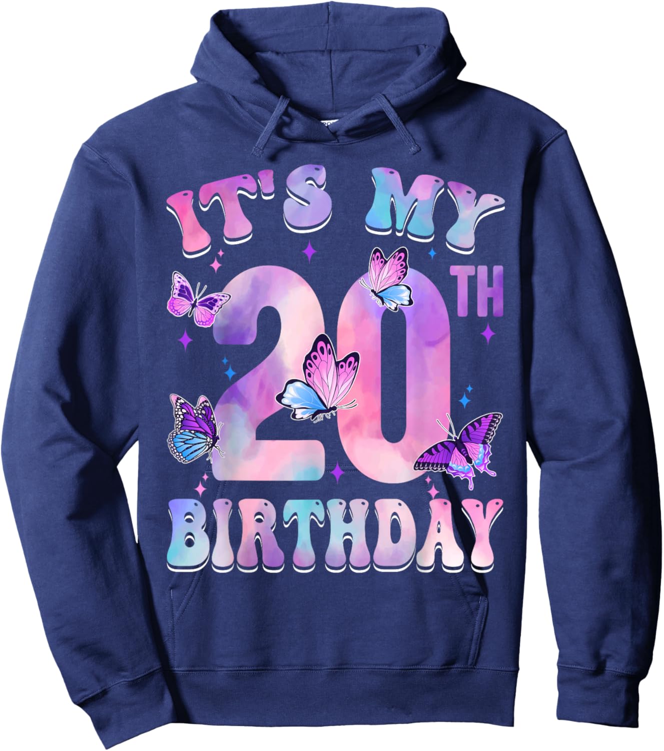 It's My 20th Birthday Butterfly Theme 20 Year Old Party Girl Hoodie - Hoodie | Navy