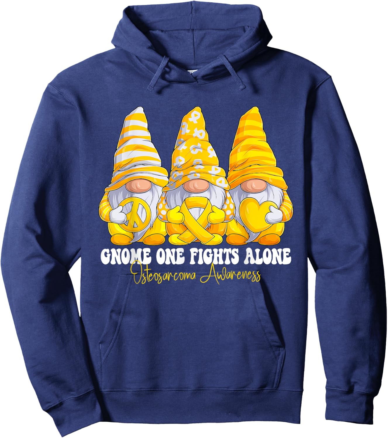 Osteosarcoma Awareness Month Yellow Ribbon Gnomies Support Hoodie - Hoodie | Navy