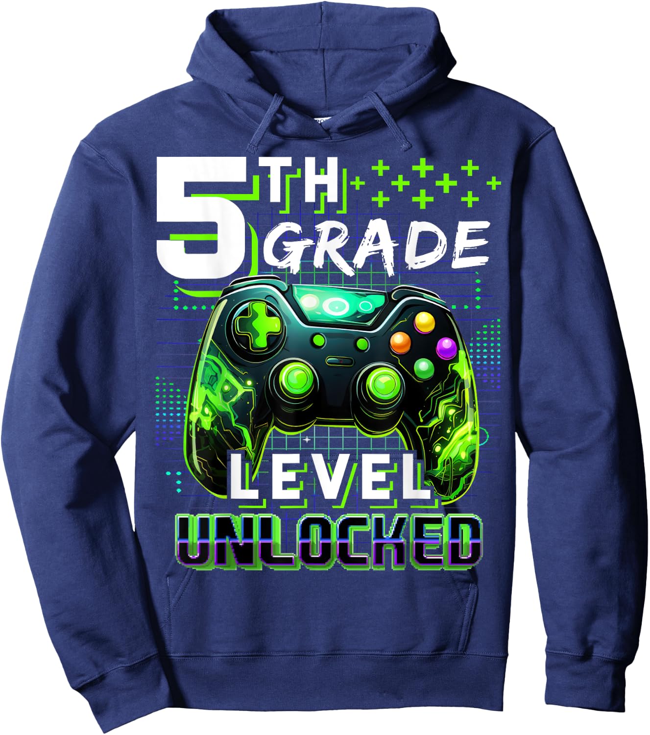 Back to School 5th Grade Boys Gamer First Day School Level Hoodie - Hoodie | Navy